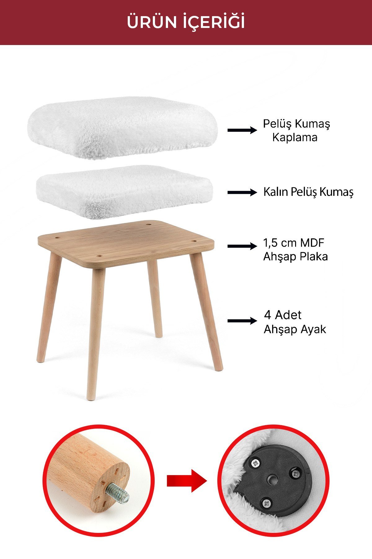 Peluş Kumaşlı Dekoratif Puf, Tabure 5983