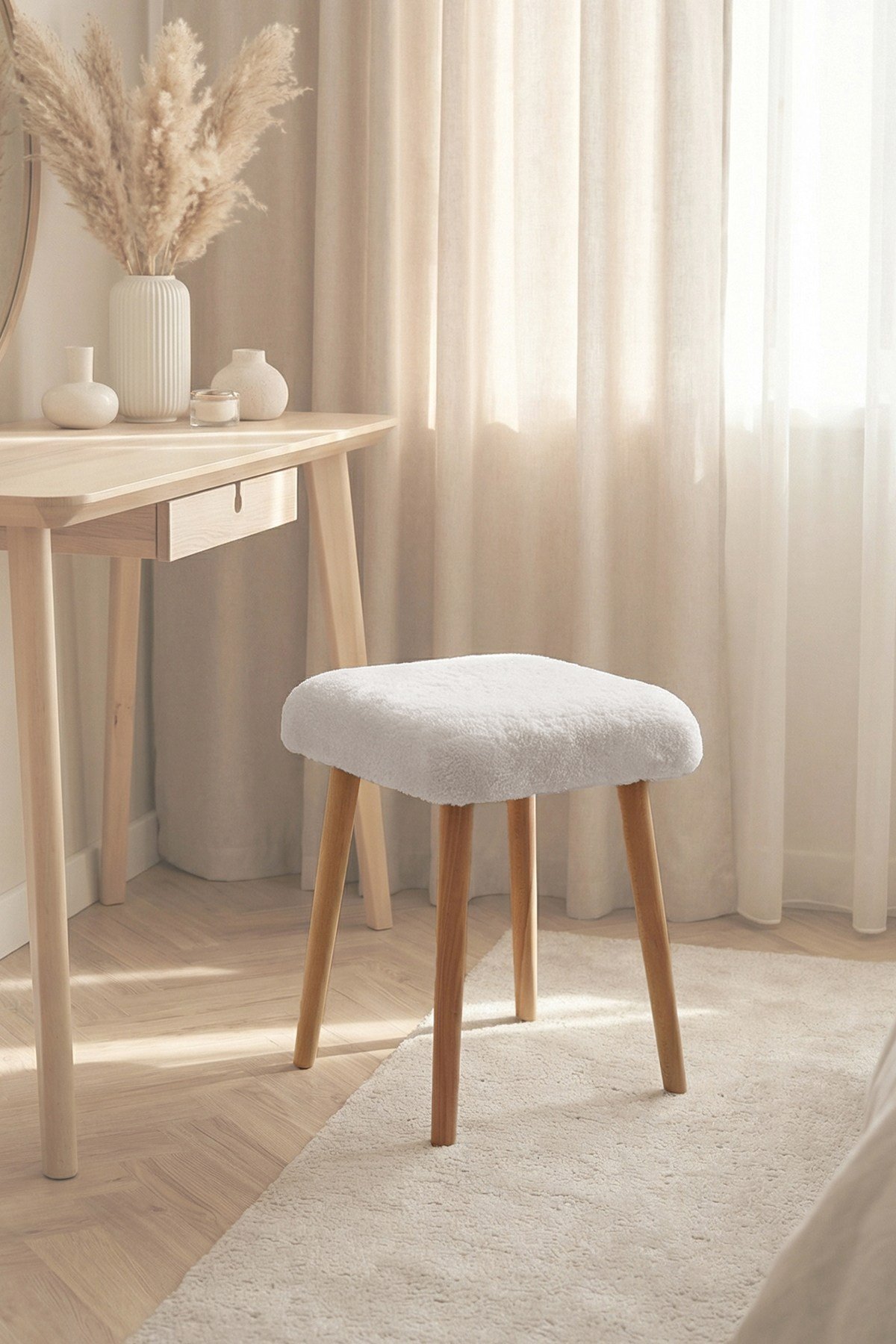 Peluş Kumaşlı Dekoratif Puf, Tabure 5983