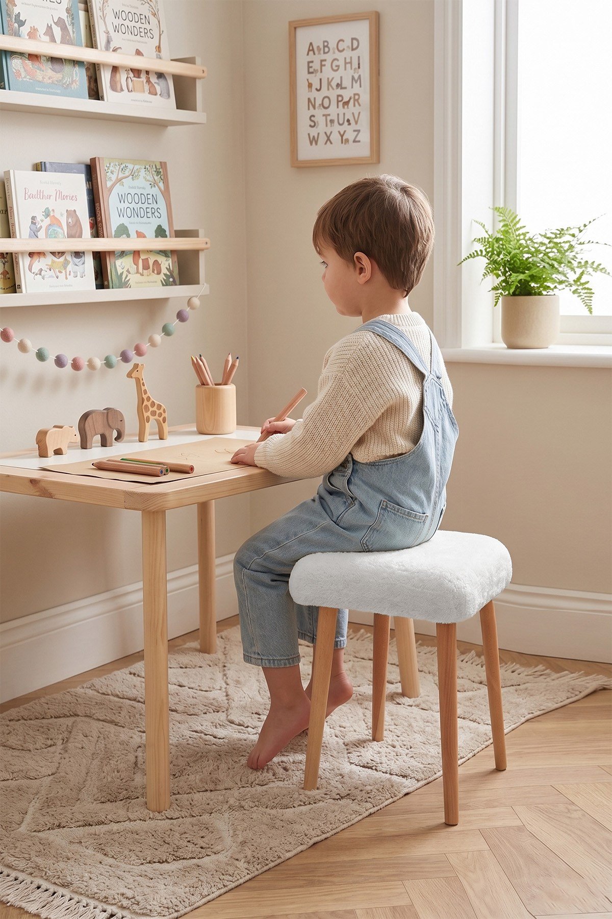 Peluş Kumaşlı Dekoratif Puf, Tabure 5983