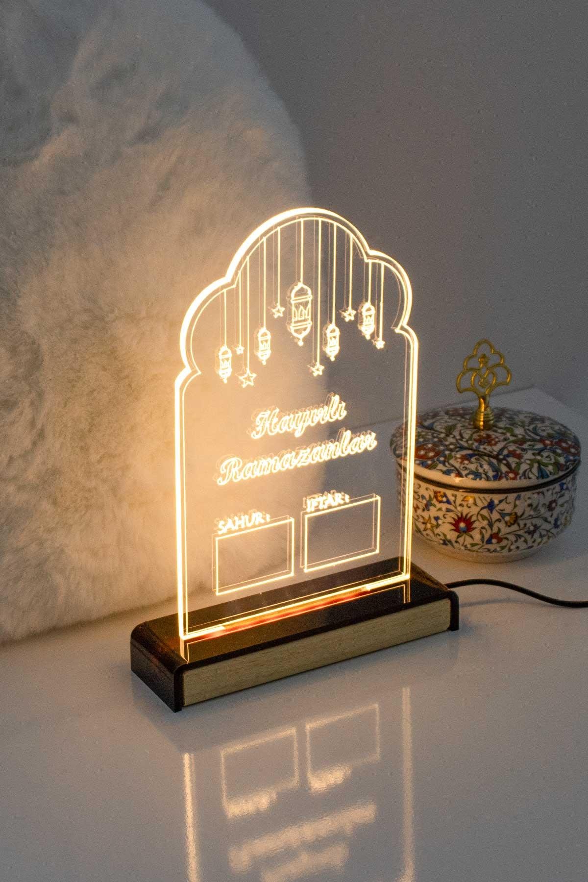 Ramazan'a Özel hayırlı Ramazanlar Tasarımlı İftar ve Sahur Saati Yazılabilir Pleksi Led Aydınlatma