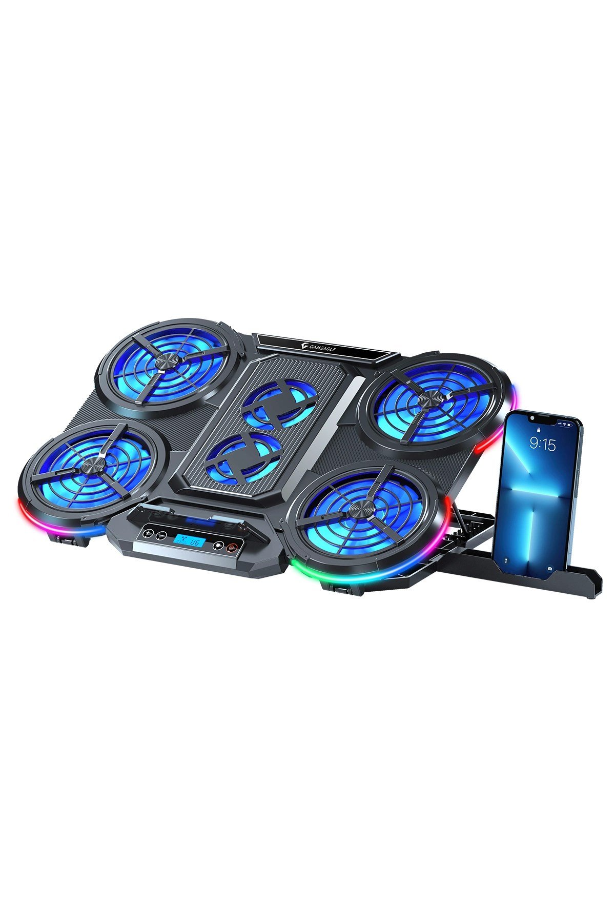 RGB Gaming Notebook Soğutucu, 6 Fanlı, Dijital Göstergeli, 7 Kademeli, Sessiz Fan, 9-17
