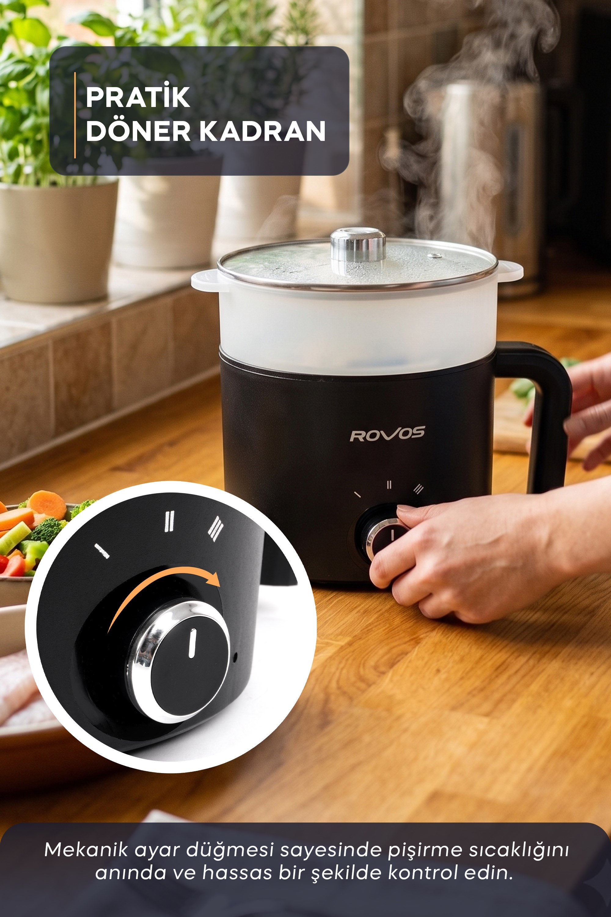 Rovos Çok Fonksiyonlu Buharlı ve Yağda Pişirme Özellikli Elektrikli Pişirici  RV-5100