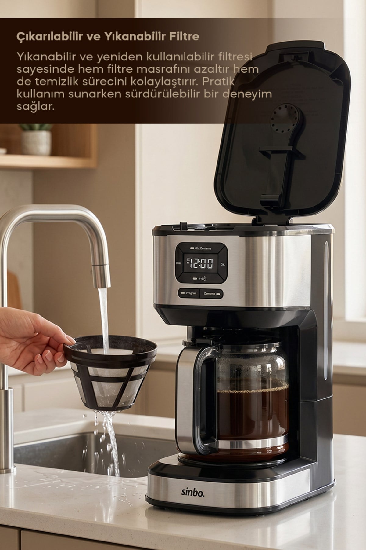 SCM-9042 Otomatik Zaman Ayarlı XL 14 Fincan Filtre Kahve Makinesi Dijital Göstergeli