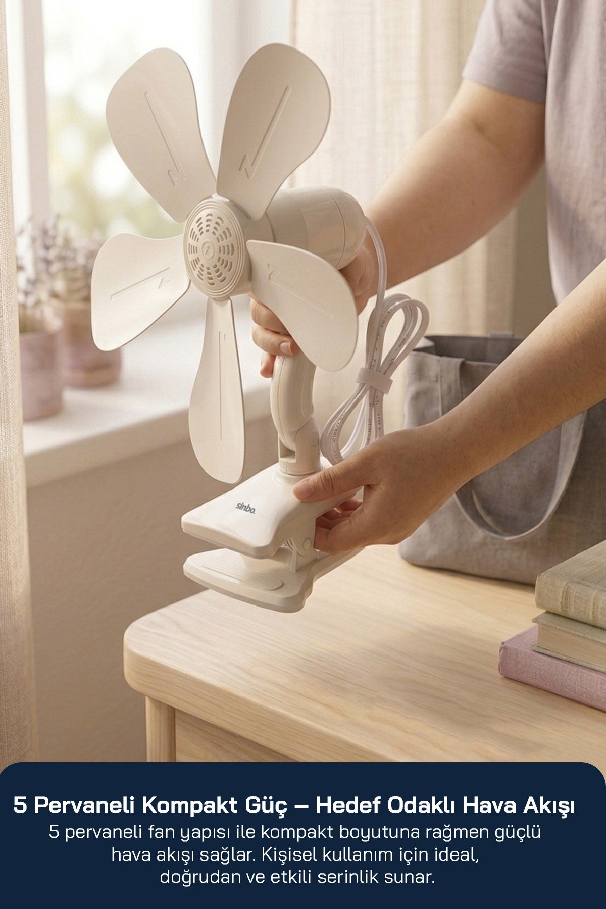 SF-7707 Klipsli Vantilatör 10W 5 Kanatlı Mini Fan Sessiz Taşınabilir Fan