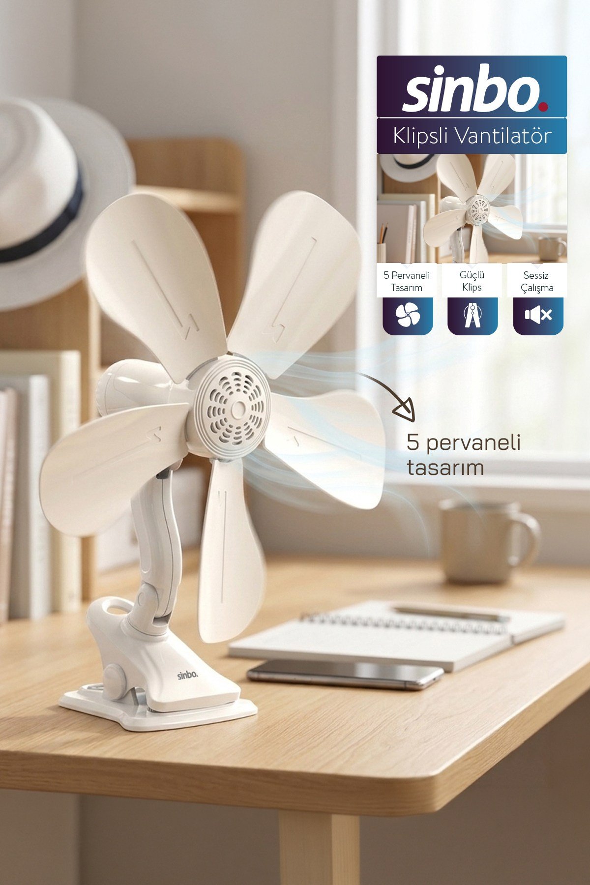 SF-7707 Klipsli Vantilatör 10W 5 Kanatlı Mini Fan Sessiz Taşınabilir Fan