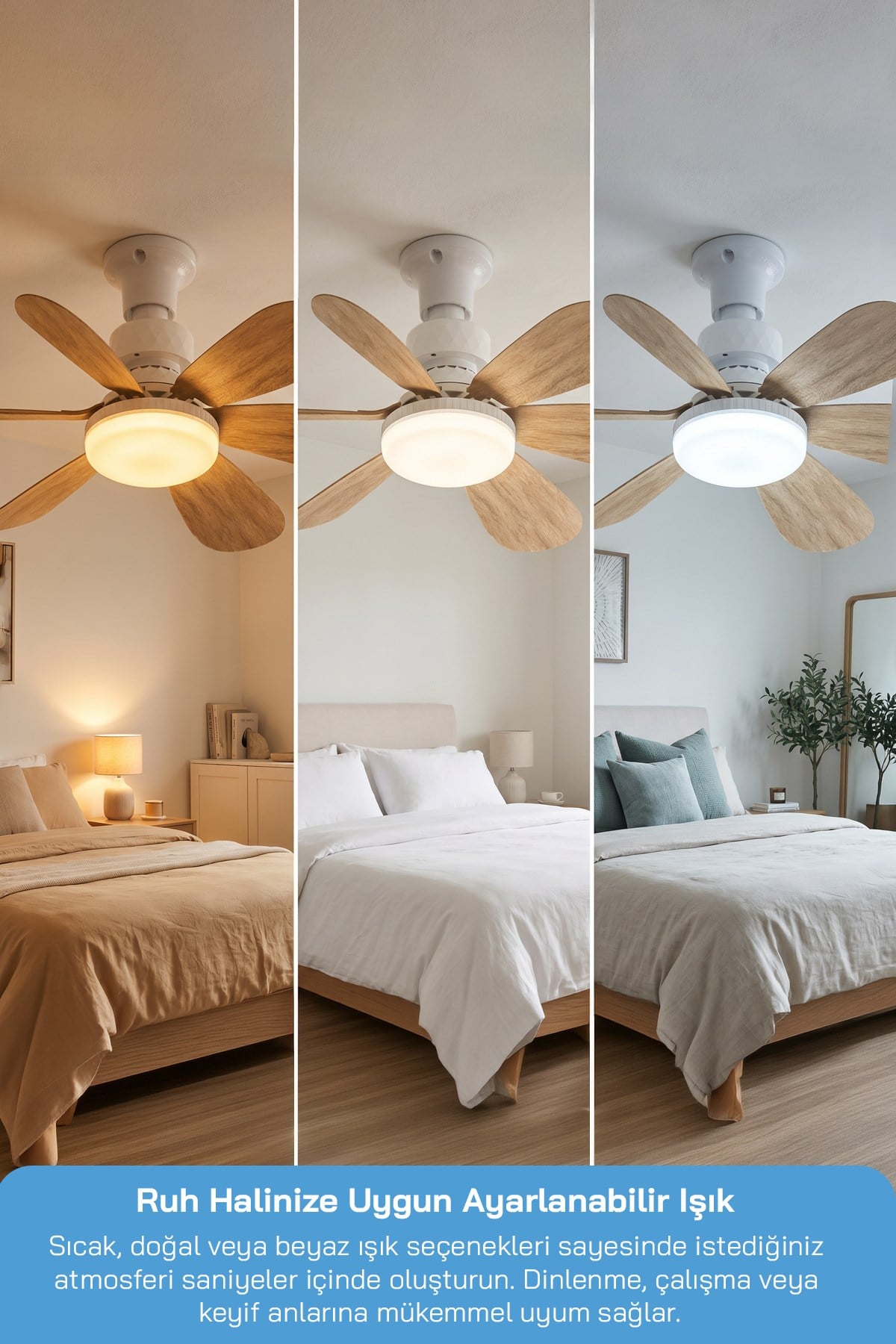SF-7708 3 LED Aydınlatmalı Sessiz Tavan Vantilatörü Kumandalı 6 Kanatlı