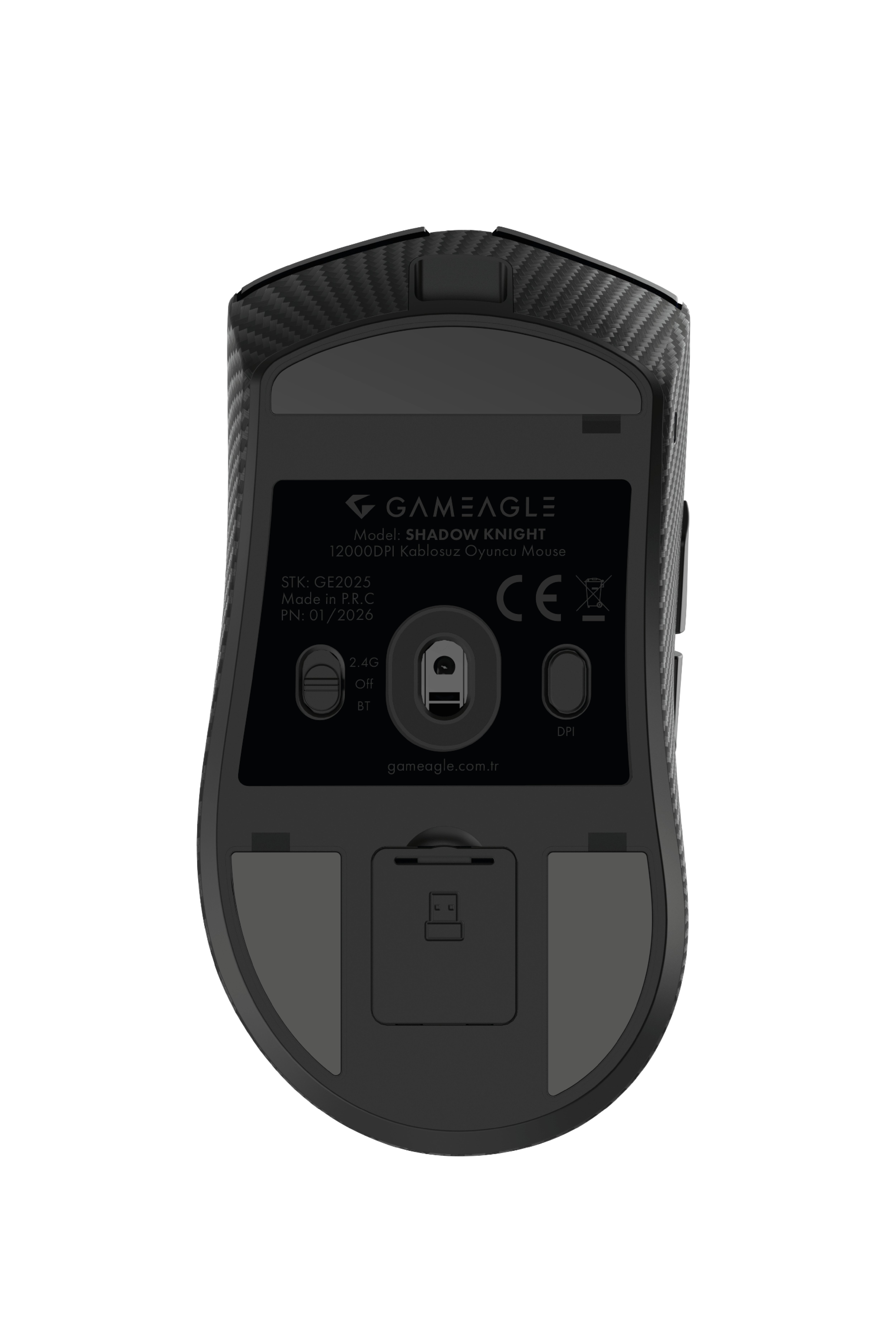 ShadowKnight Kablosuz 2.4Ghz+Bluetooth+Kablolu UltraHafif 47gr 1KHz 12000DPI KarbonFiber OyuncuMouse