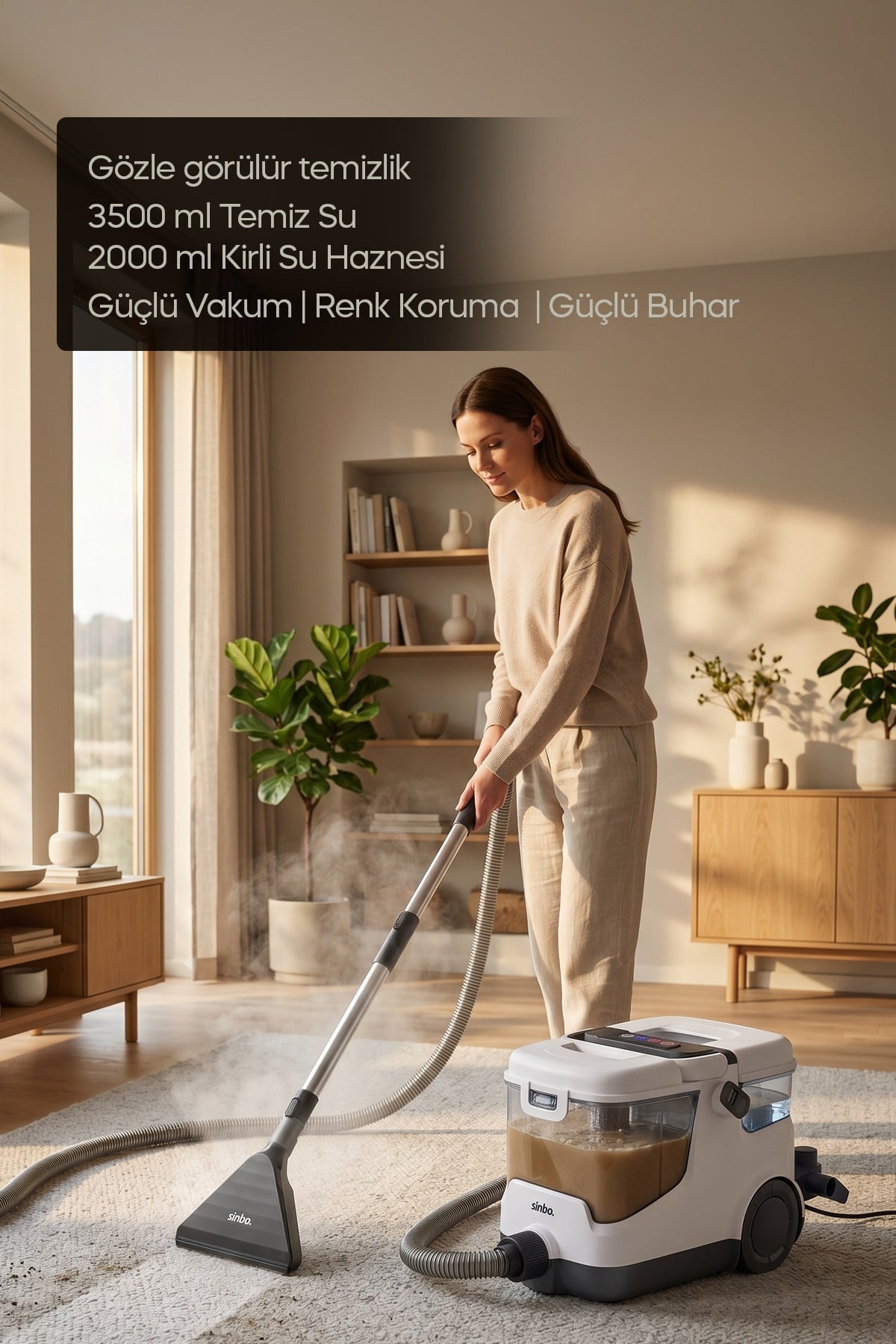 Sinbo SCC-7607 Buharlı Koltuk ve Halı Yıkama Makinesi Derinlemesine Buharlı Temizlik Güçlü Vakum