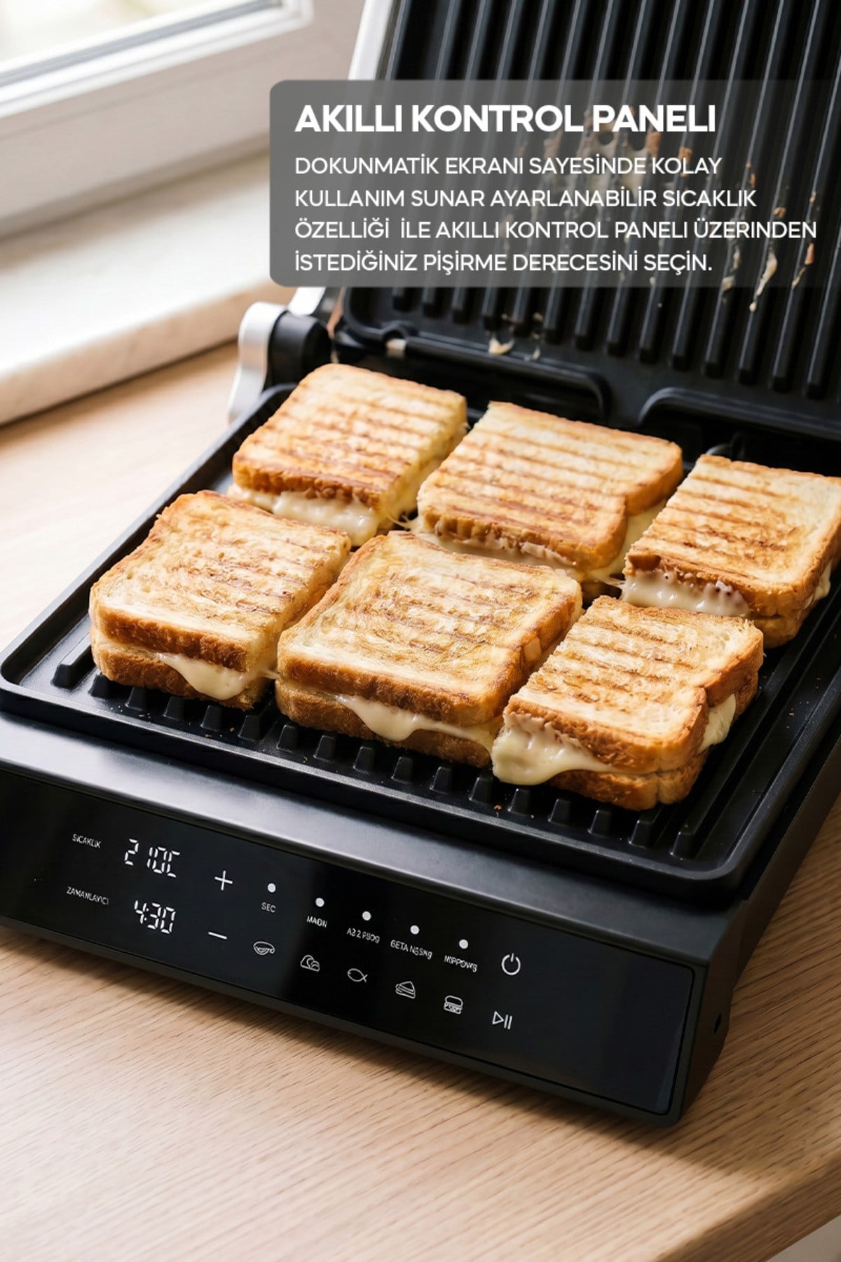 Sinbo SSM-2596 Dijital Ekranlı Sıcaklık ve Zaman Göstergeli Döküm Izgara ve Tost Makinesi 2000w