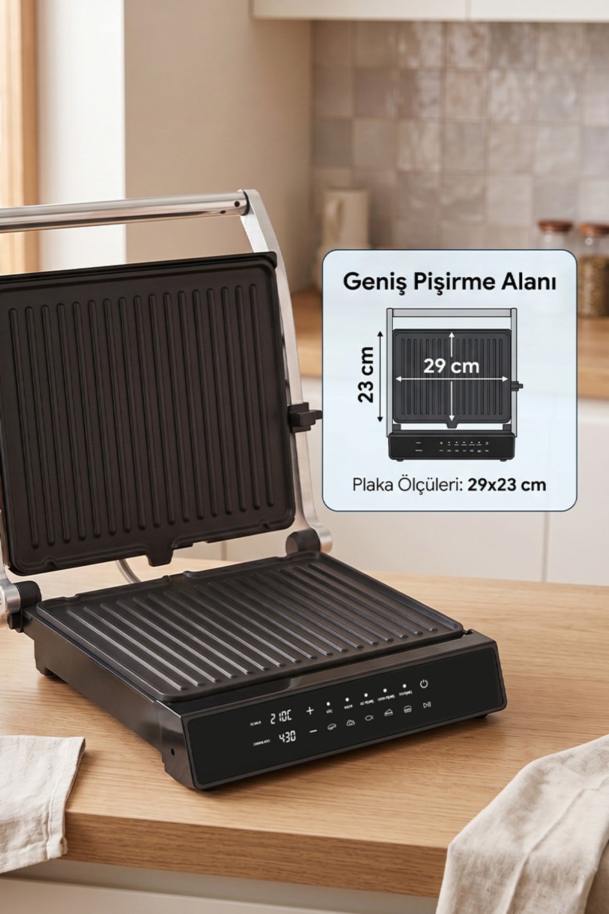 Sinbo SSM-2596 Dijital Ekranlı Sıcaklık ve Zaman Göstergeli Döküm Izgara ve Tost Makinesi 2000w