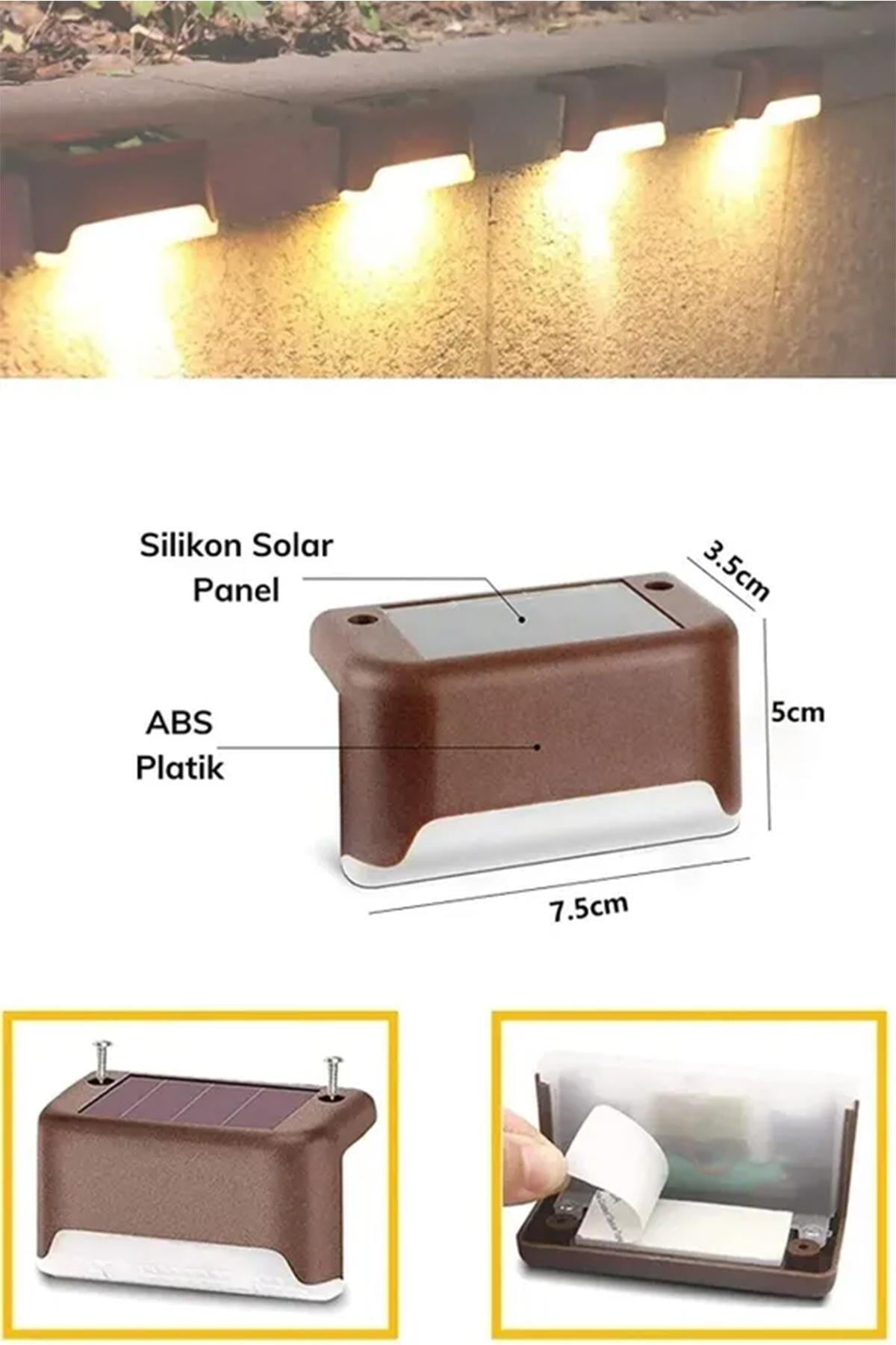 Solar Güneş Enerjili Köşebent Merdiven Veranda Bahçe Led Lamba Tekli Dekor Bahçe Aydınlatma 1 Adet DG-998