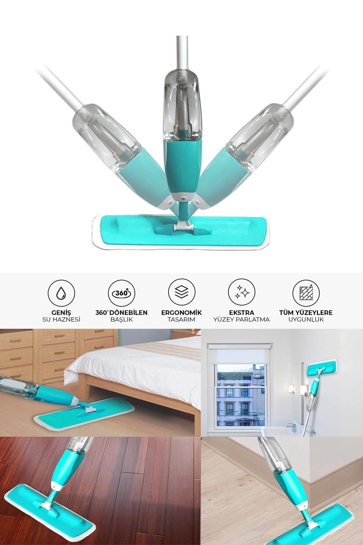 Sprey Mop Deterjan Hazneli 1+3 Adet Moplu Spreyli Temizlik Paspası 4 Bezli