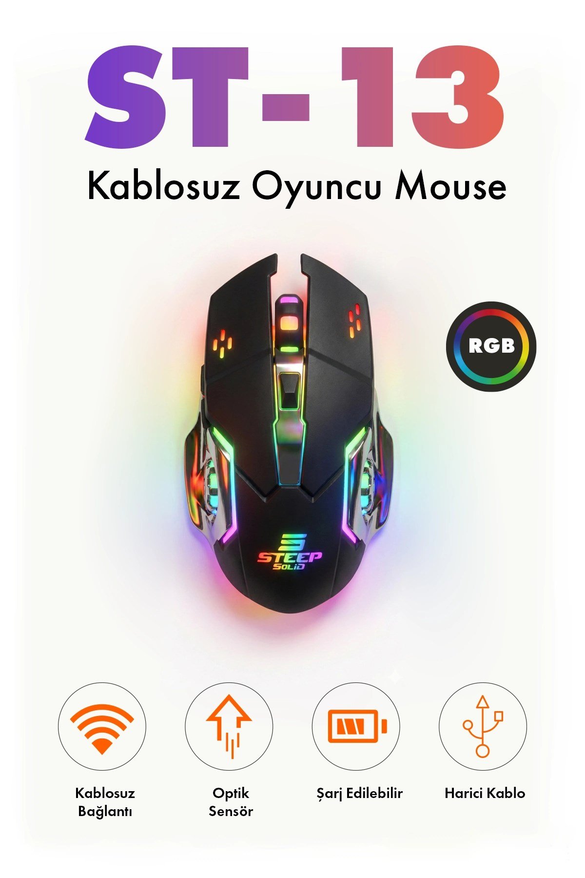 ST-13S Kablolusuz - Wiriless Şarjlı RGB Gaming Oyuncu Mouse
