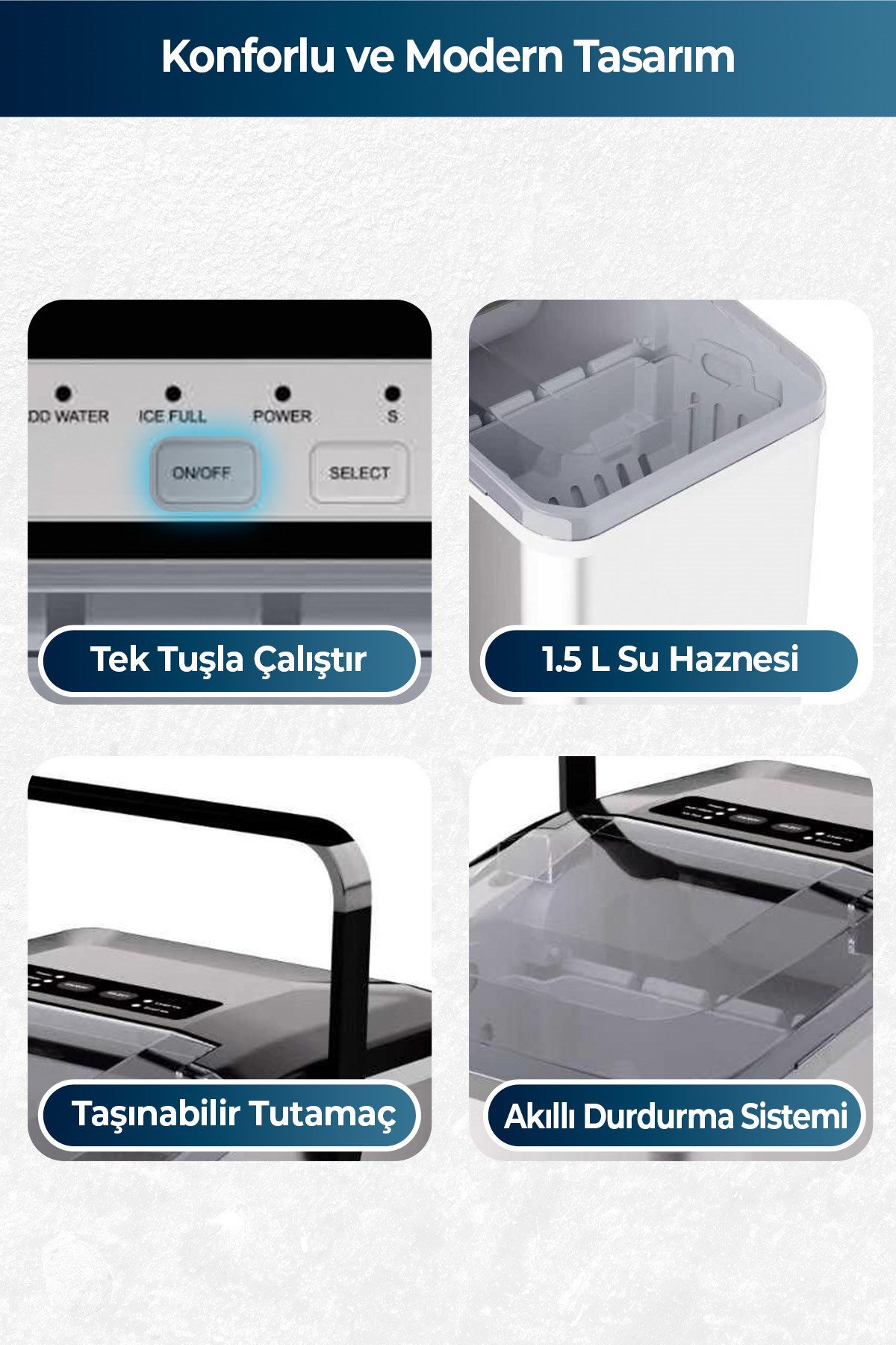 Taşınabilir Hızlı Buz Yapma Makinesi 230V, 12 Kg Kapasiteli Boyut Ayarlı Buz Makinesi 