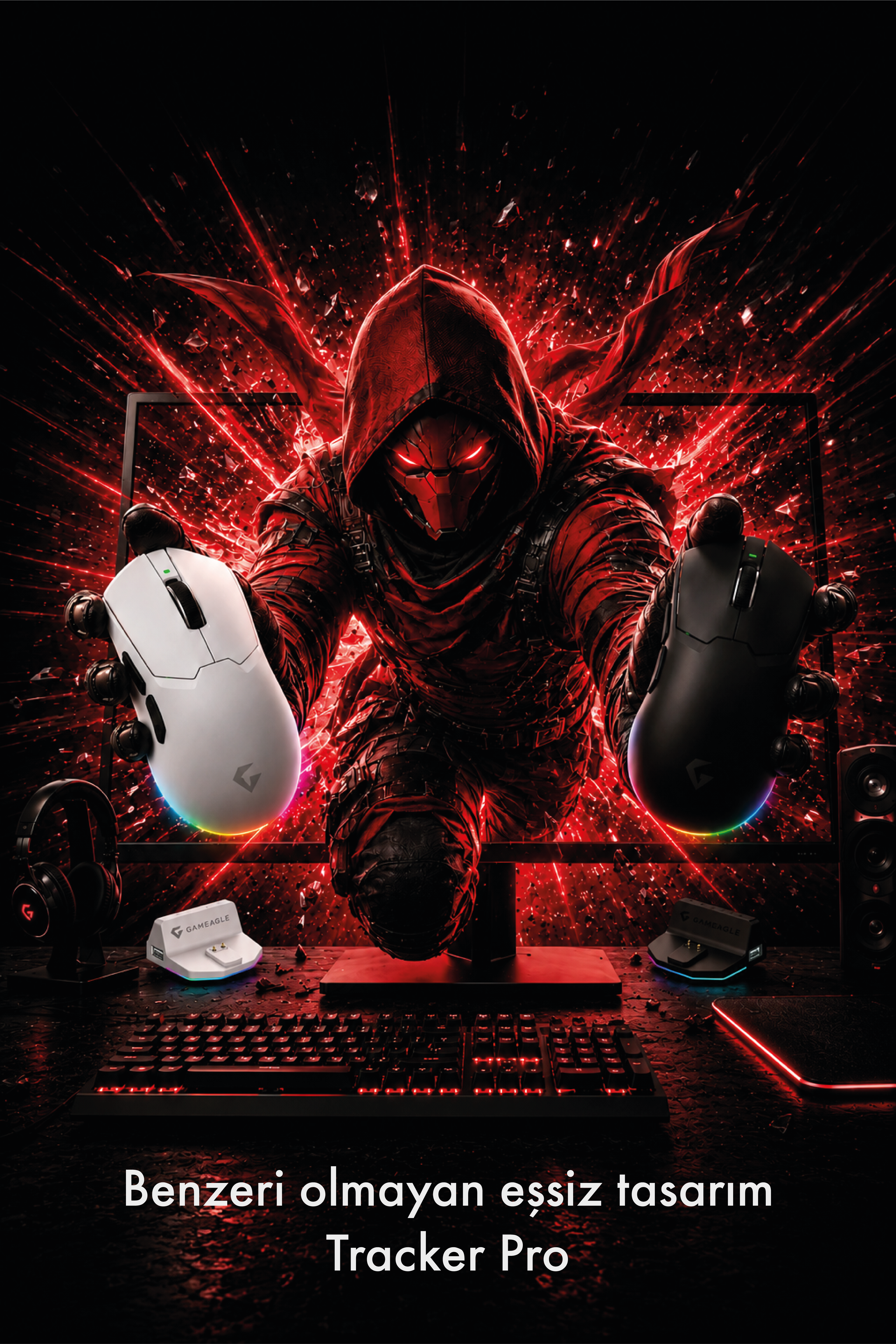 Tracker Pro RGB Kablosuz2.4Ghz+Bluetooth+Kablolu+Dock Şarj İstasyonlu 69gr 1KHz 12000DPI OyuncuMouse