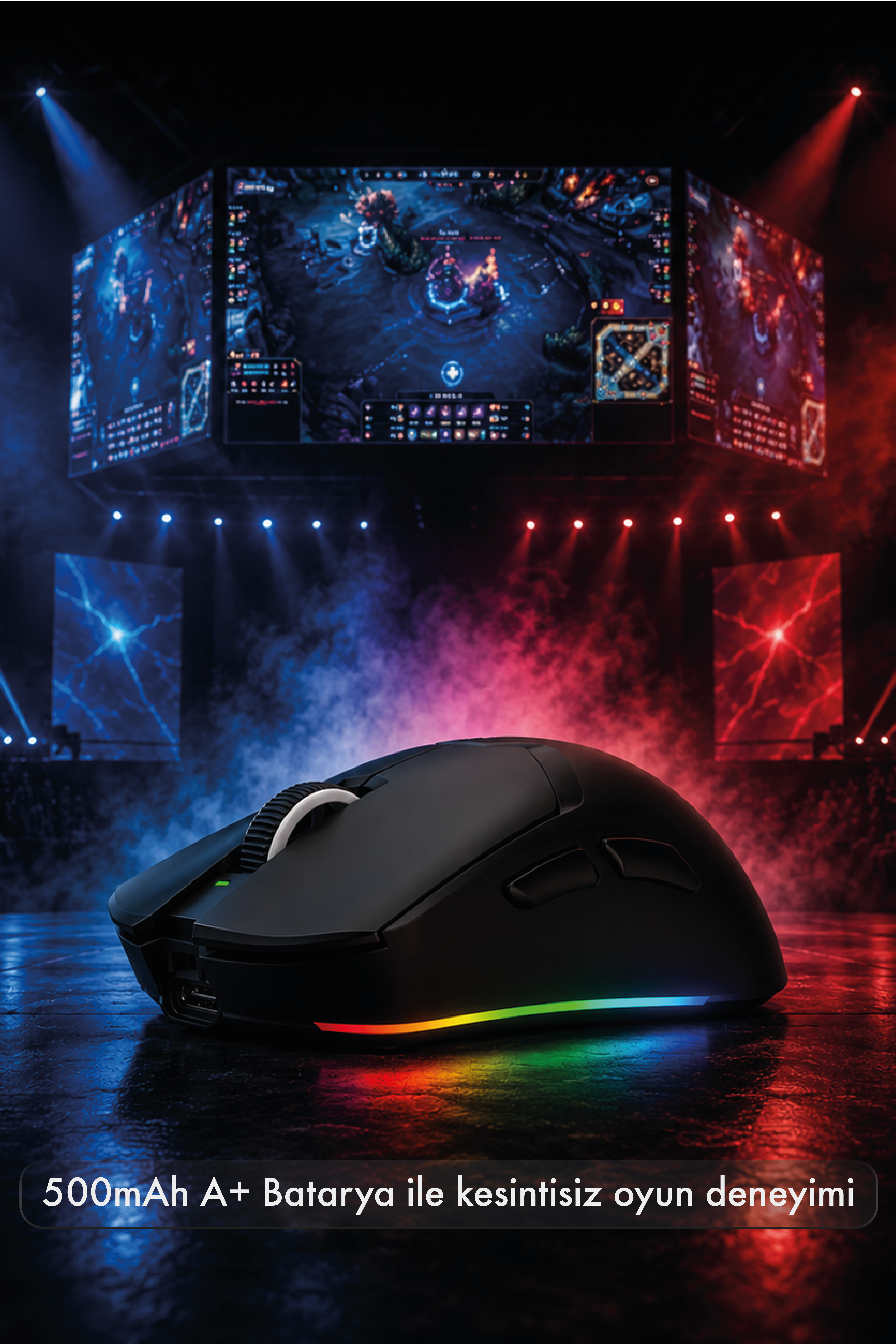 Tracker Pro RGB Kablosuz2.4Ghz+Bluetooth+Kablolu+Dock Şarj İstasyonlu 69gr 1KHz 12000DPI OyuncuMouse