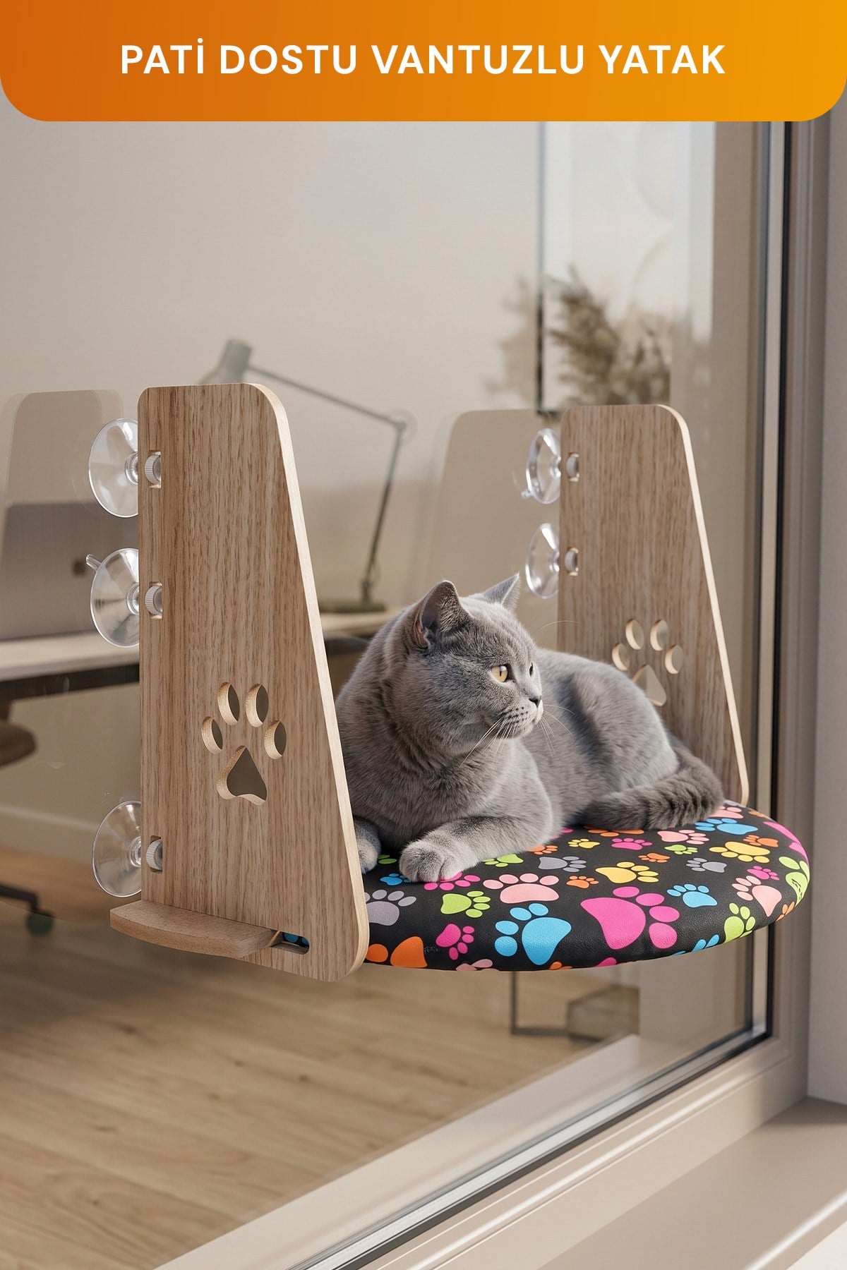Vantuzlu Desenli, Yumuşak Kedi Cam Yatağı