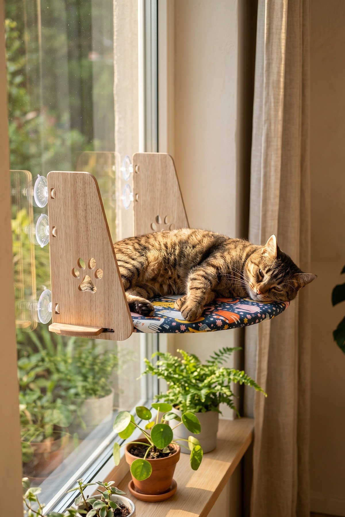 Vantuzlu Desenli, Yumuşak Kedi Cam Yatağı