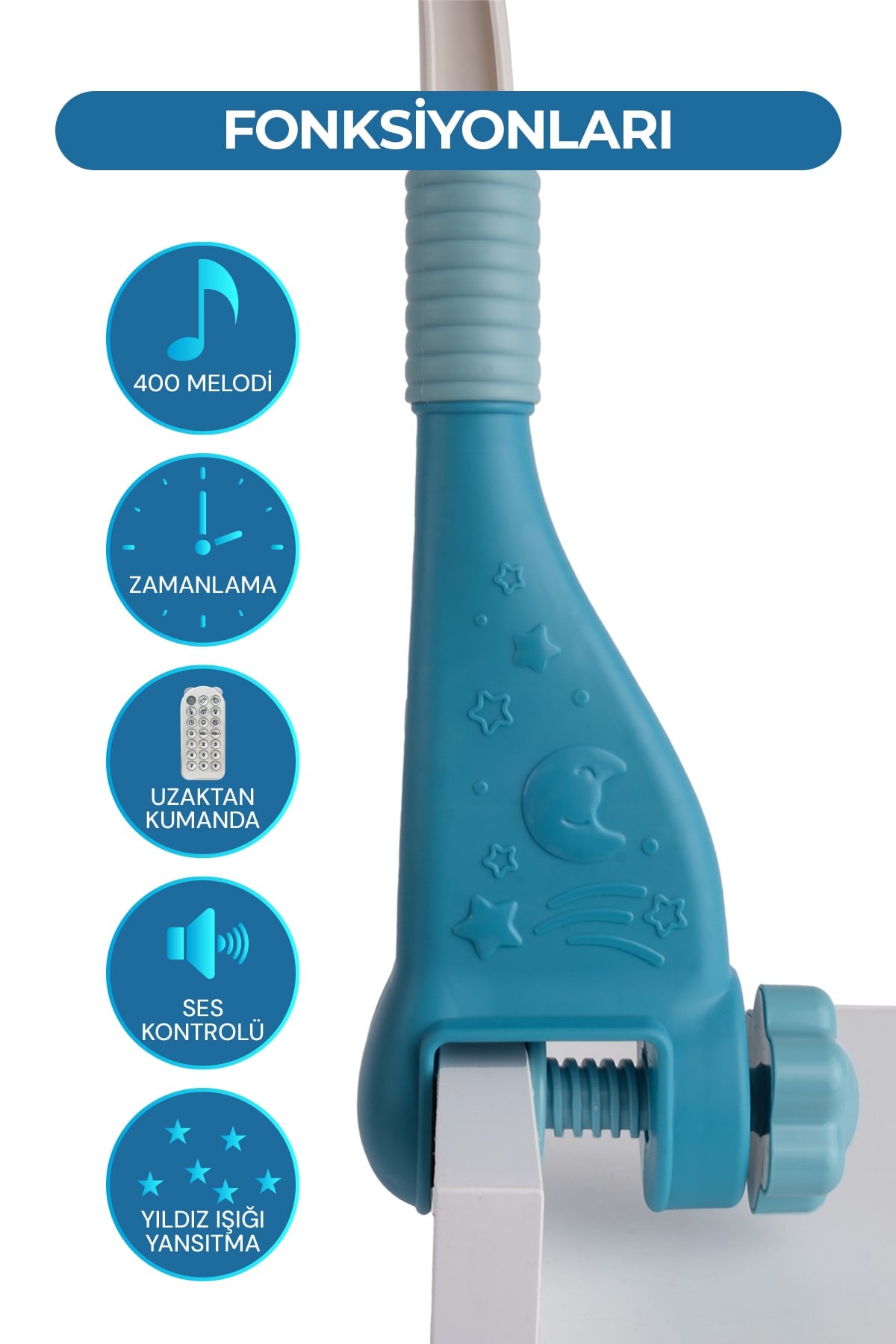 Vardem Işıklı Müzikli Kumandalı Bebek Dönencesi BIB-698-84 Mavi