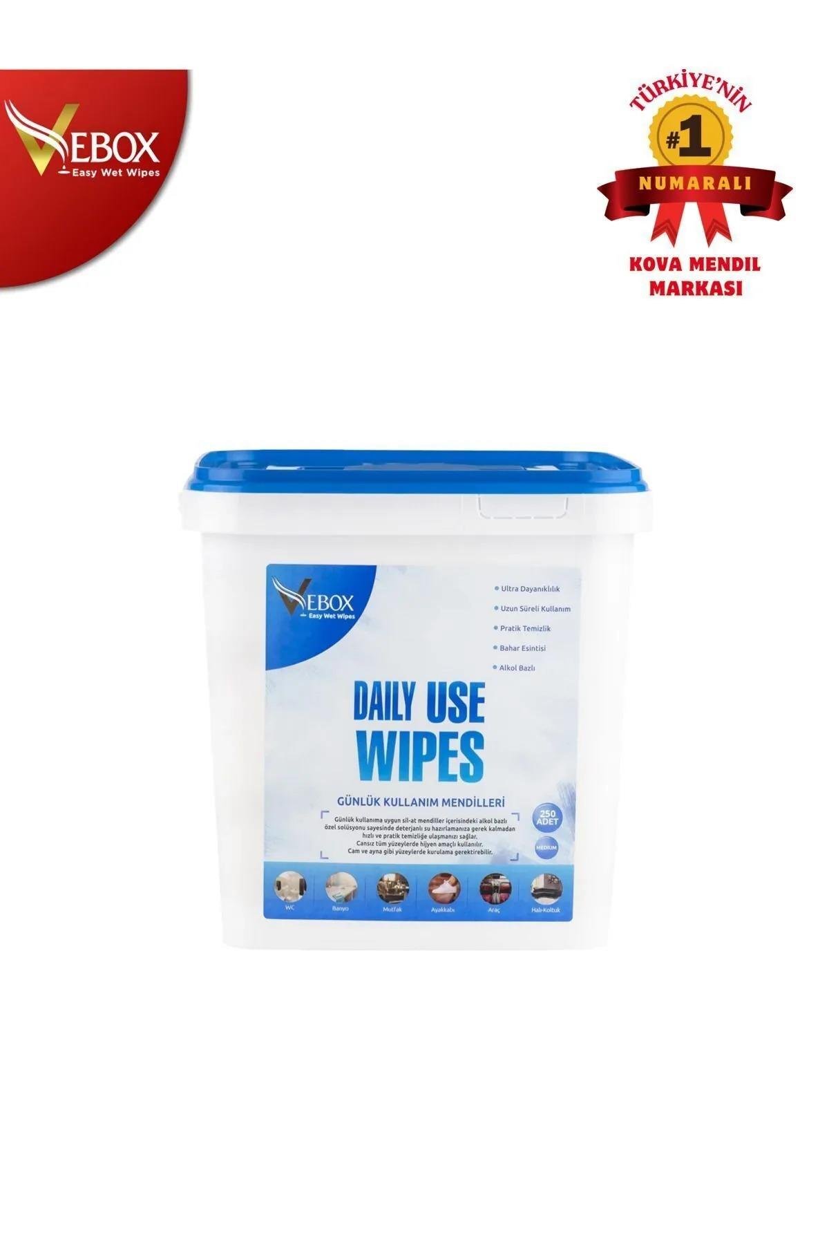 Vebox Daily Use Wipes Günlük Kullanım Kova Islak Mendil (250 Adet)