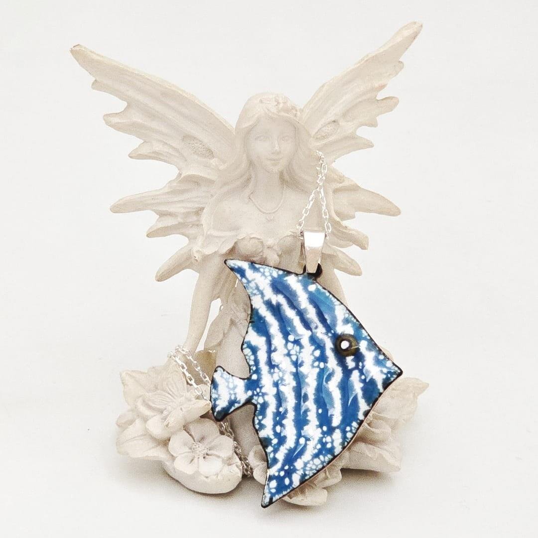 Cloisonné Coral Melek Balığı Kolye Gümüş Zincirli