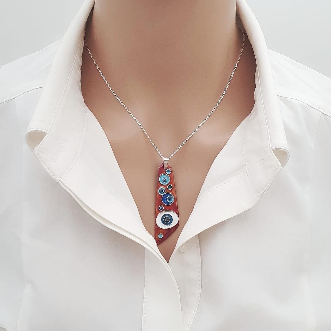 Cloisonné Nazar Kolye Gümüş Zincirli