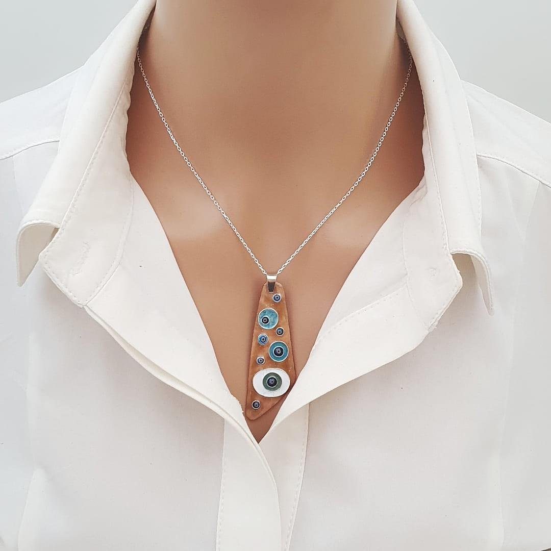 Cloisonné Nazar Kolye I Gümüş Zincirli