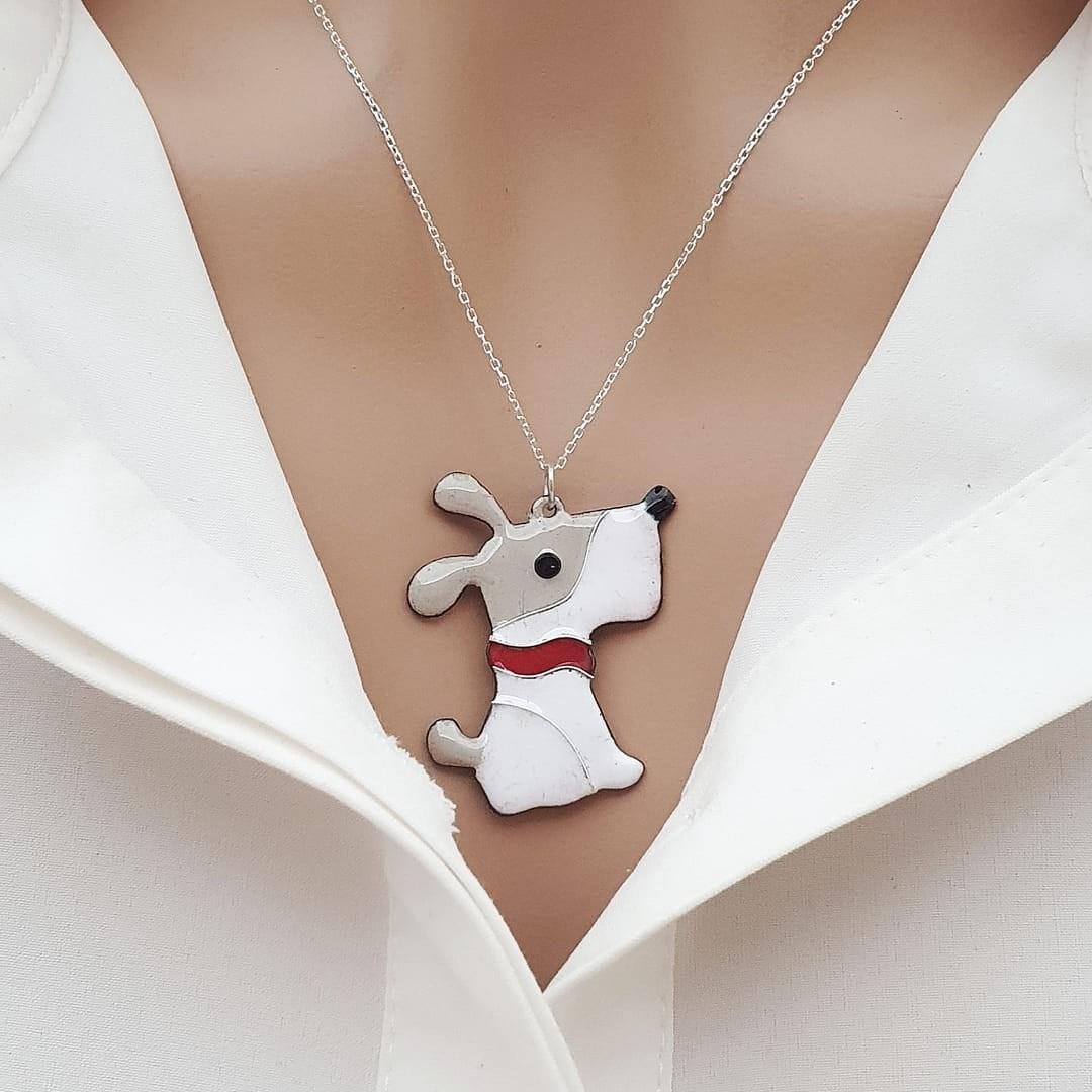 Köpek Kolye Açık Gri Gümüş Zincirli