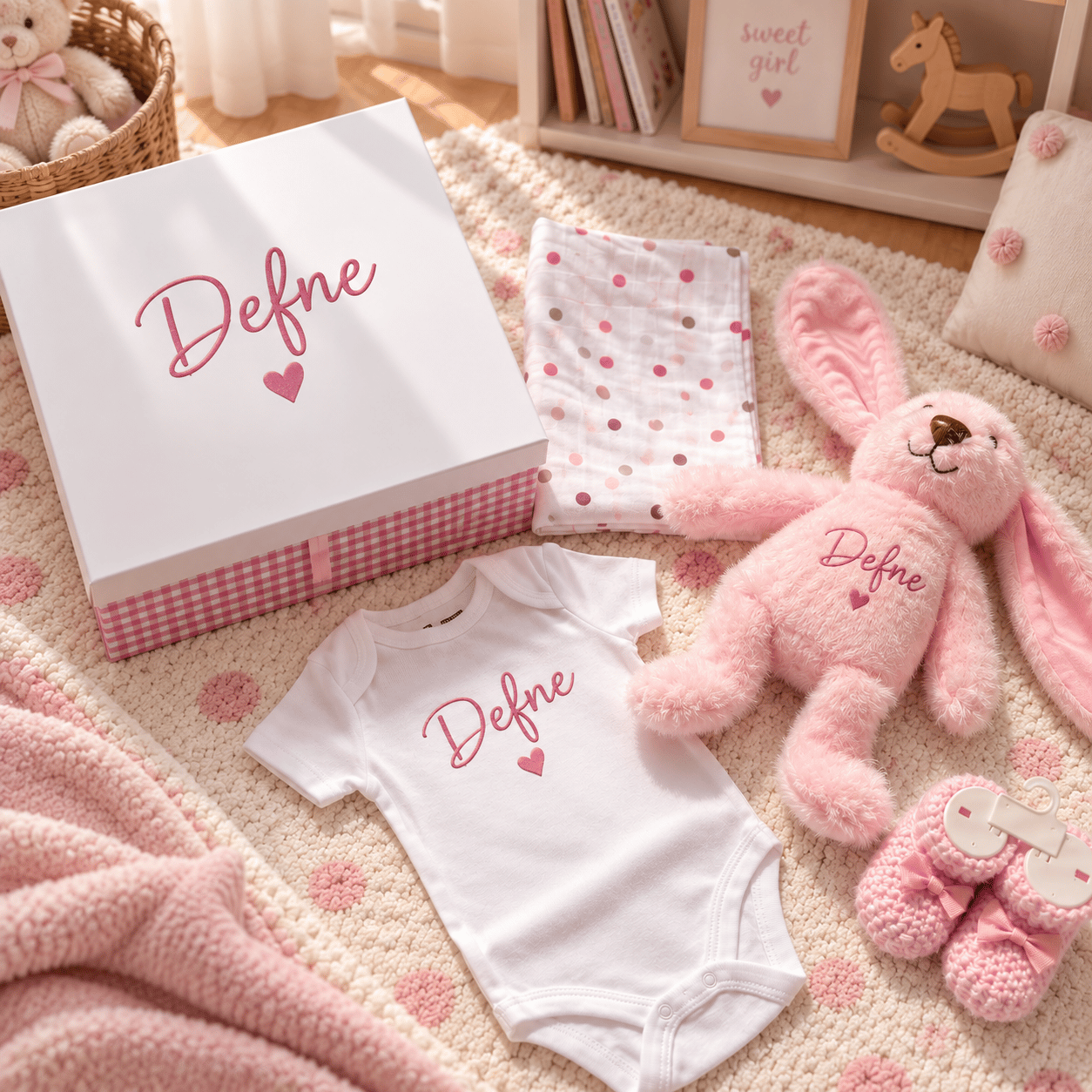 İsme Özel Kız Bebek Hediye Kutusu- Pembe