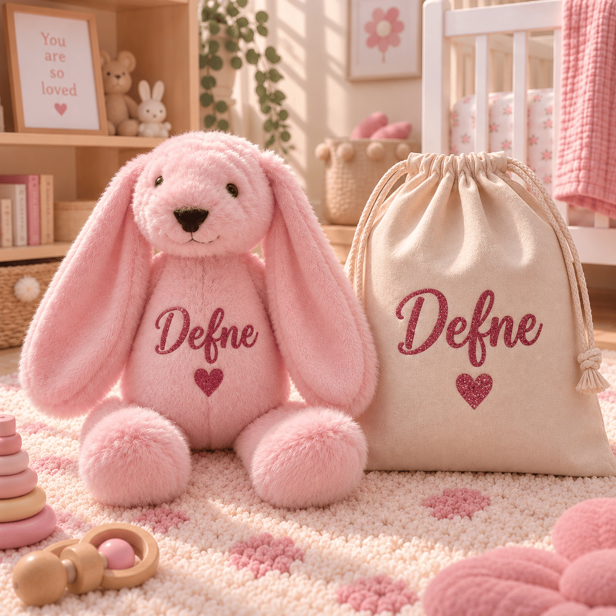 İsme Özel Peluş Tavşan - Pembe