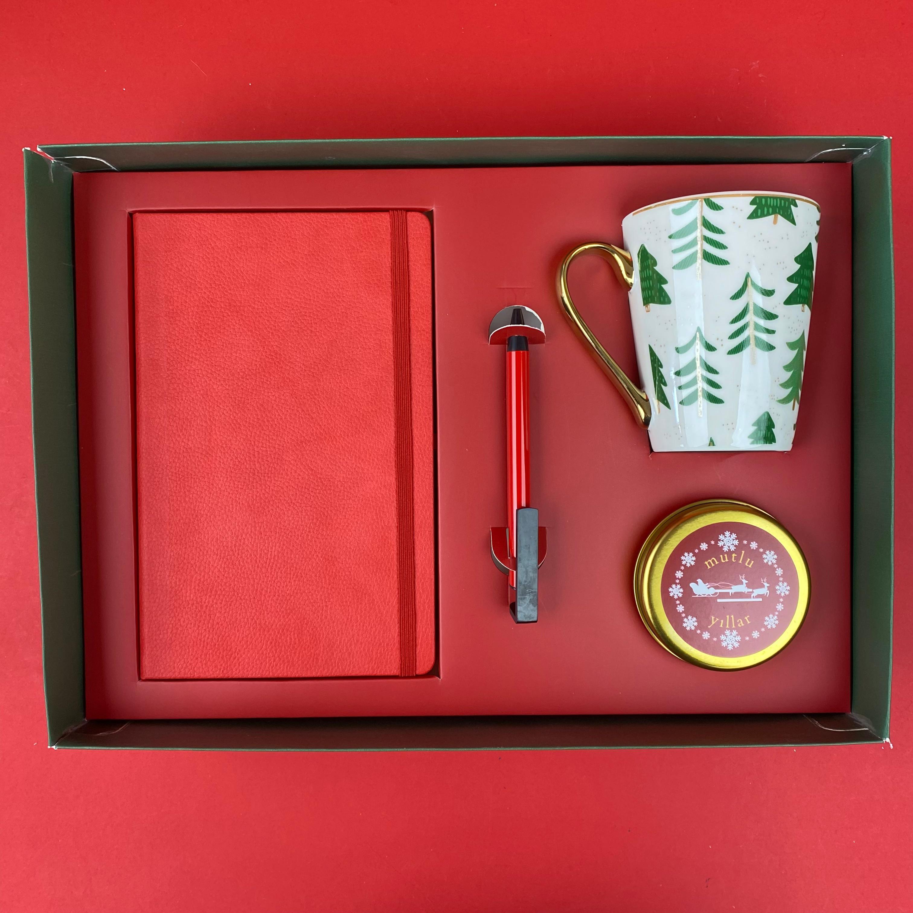 Kutulu VIP Defter Kalem Kupa Mum Hediye Seti