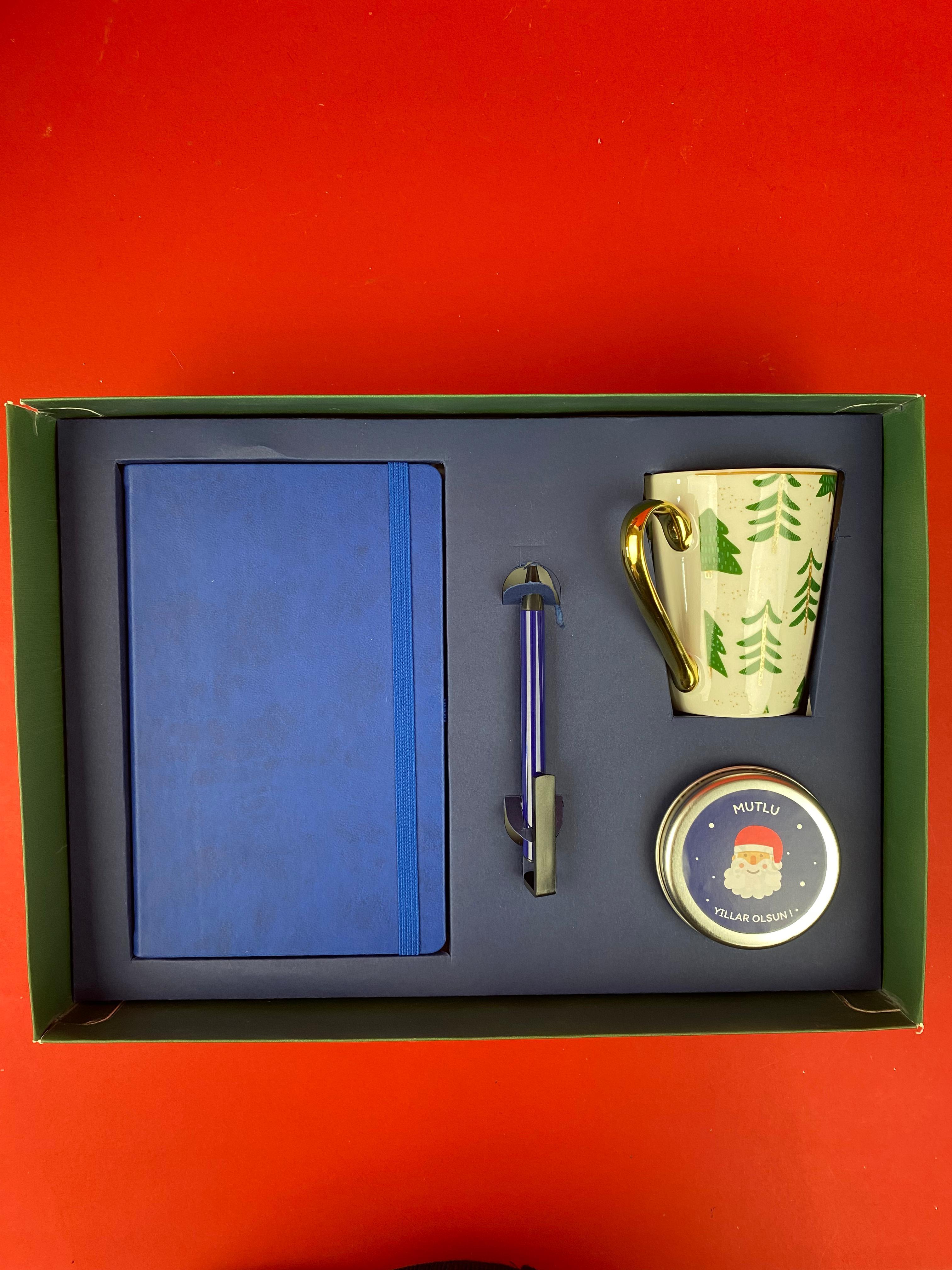 Kutulu VIP Defter Kalem Kupa Mum Hediye Seti