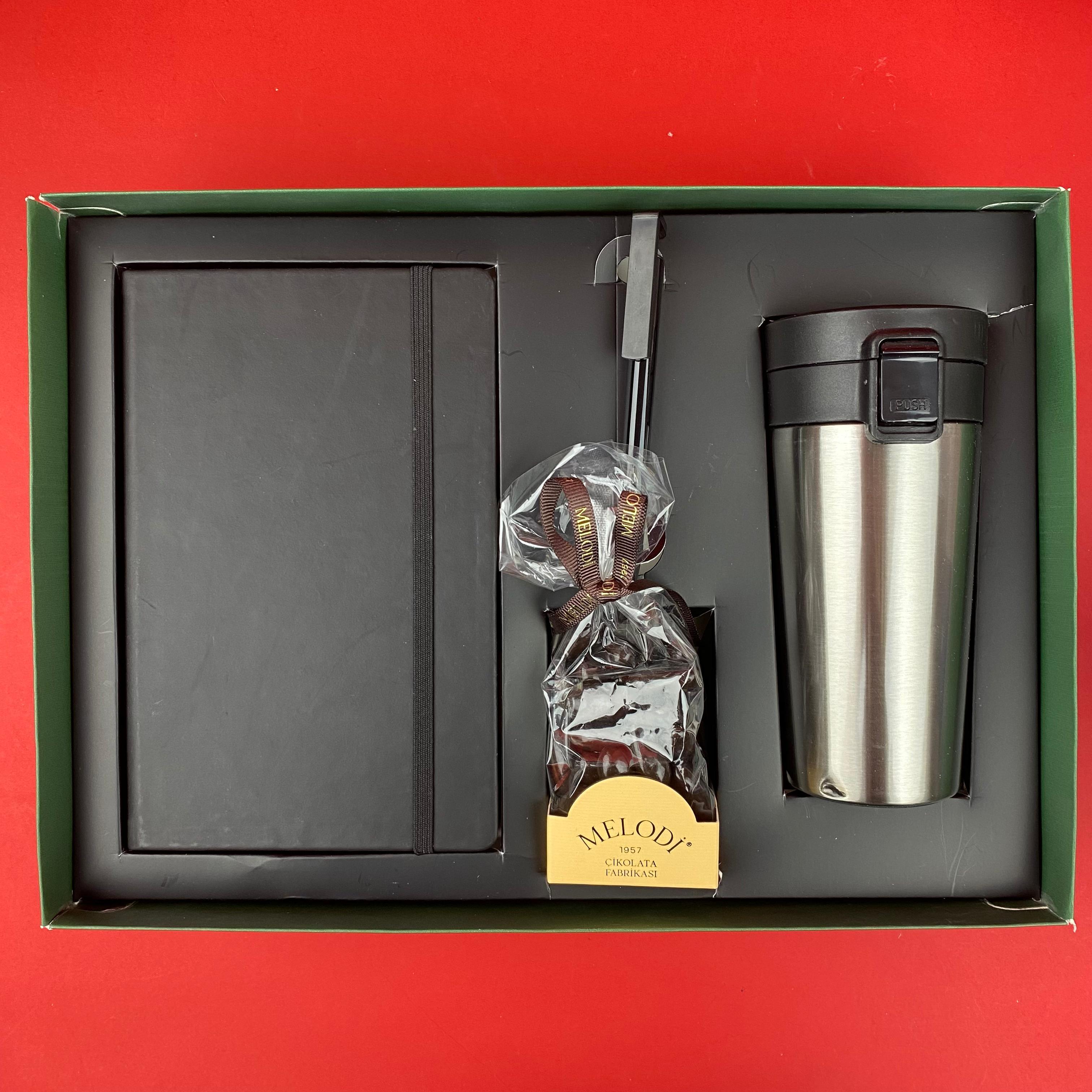 Kutulu VIP Defter Kalem Termos Hediye seti