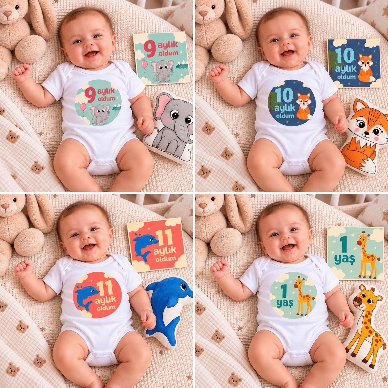 Pompiri Bebek Aylık Foto Çekim Seti ( kart-body-oyuncak)