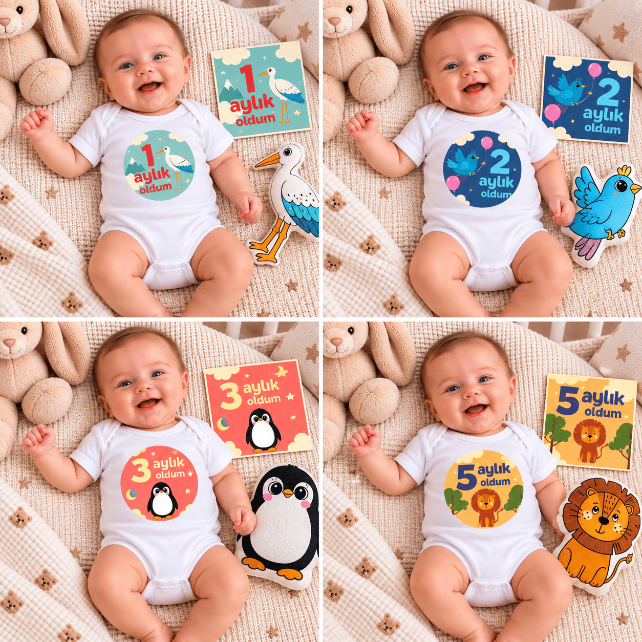 Pompiri Bebek Aylık Foto Çekim Seti ( kart-body-oyuncak)