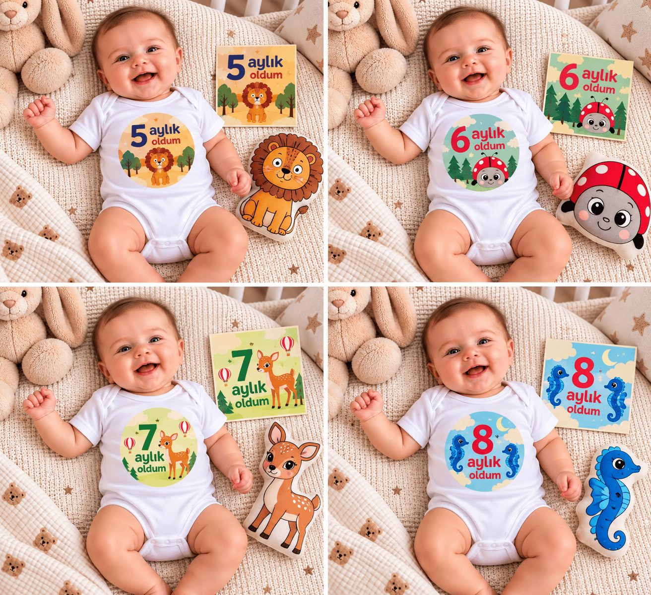 Pompiri Bebek Aylık Foto Çekim Seti ( kart-body-oyuncak)
