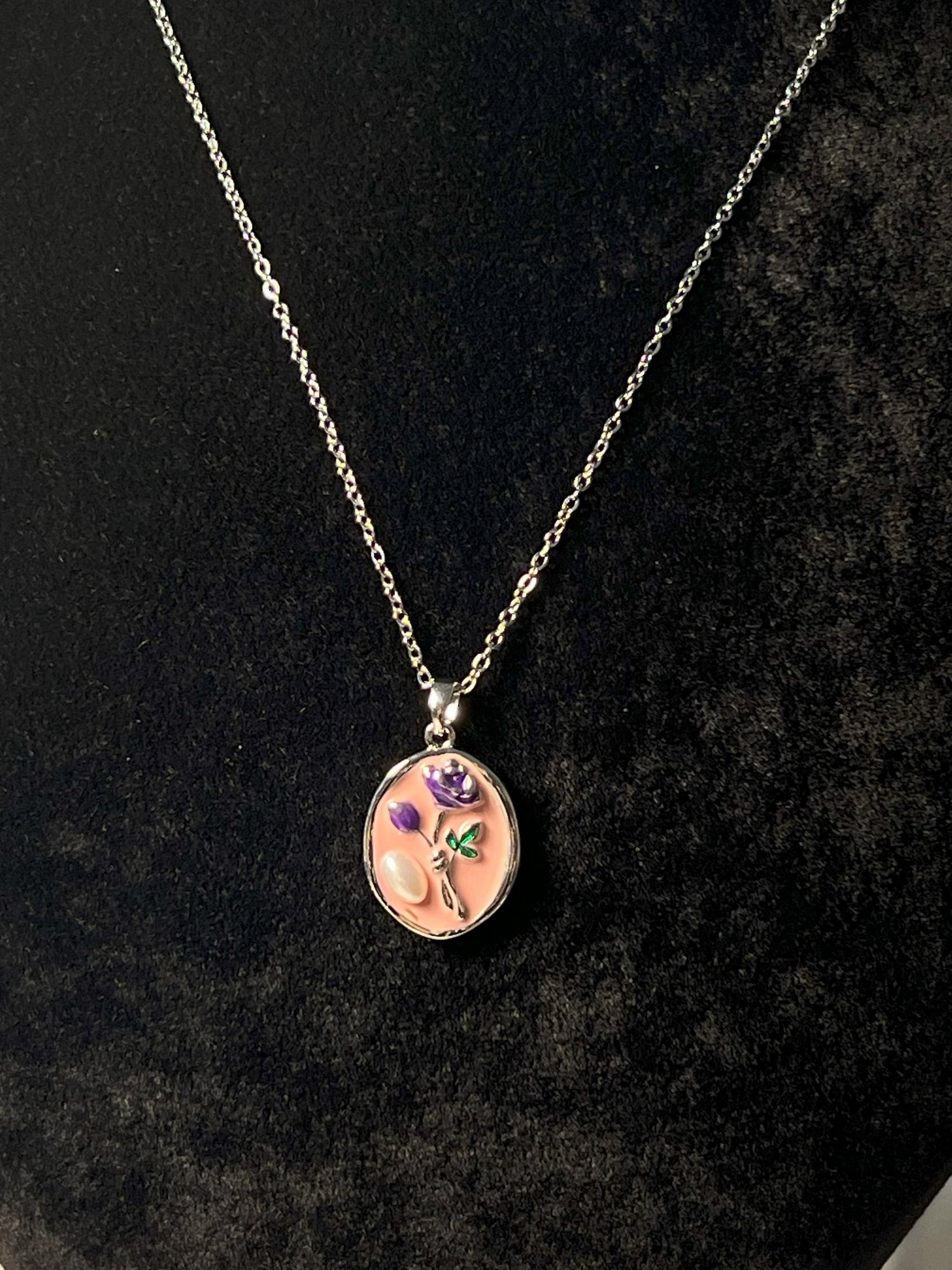 PEMBE DETAY TABLO KOLYE - SİLVER