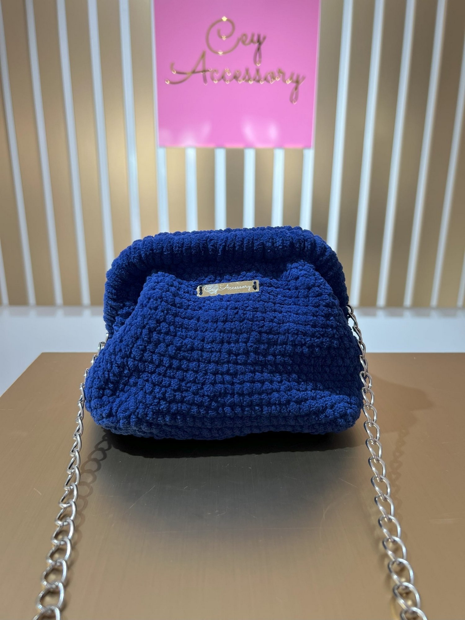 TEDDY CLUTCH ÇANTA - MAVİ