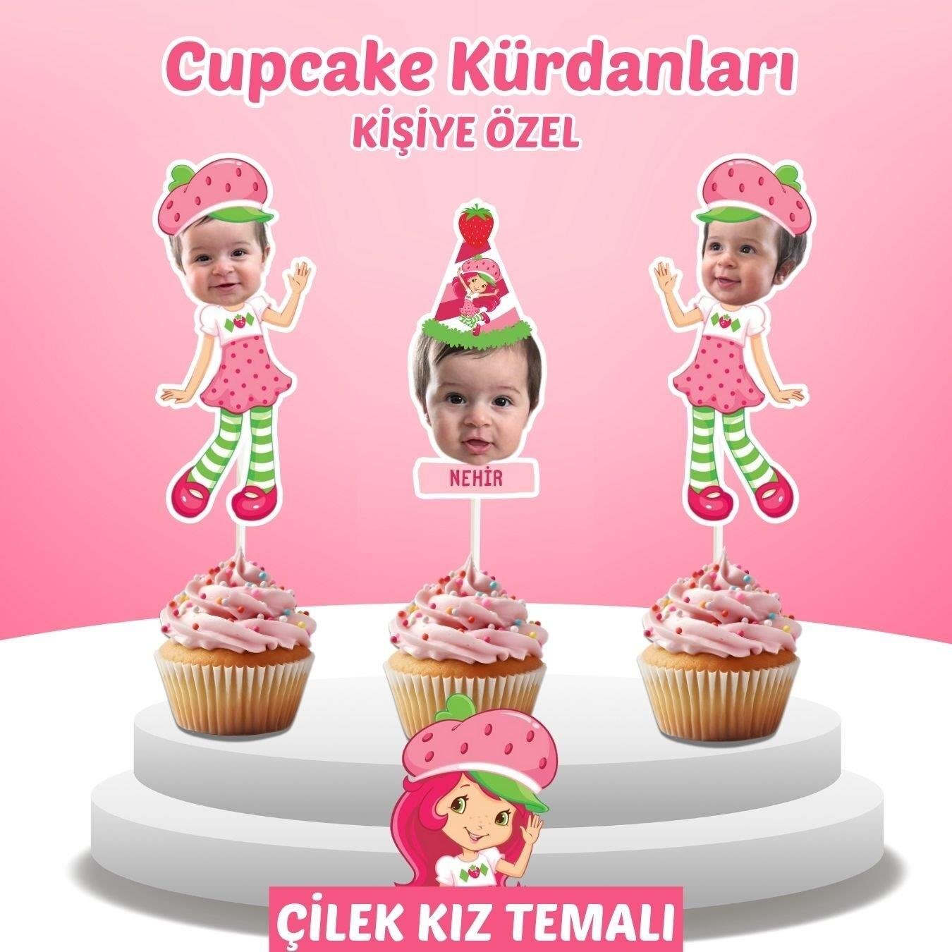 Resimli Cupcake Kürdanı - Çilek Kız Temalı