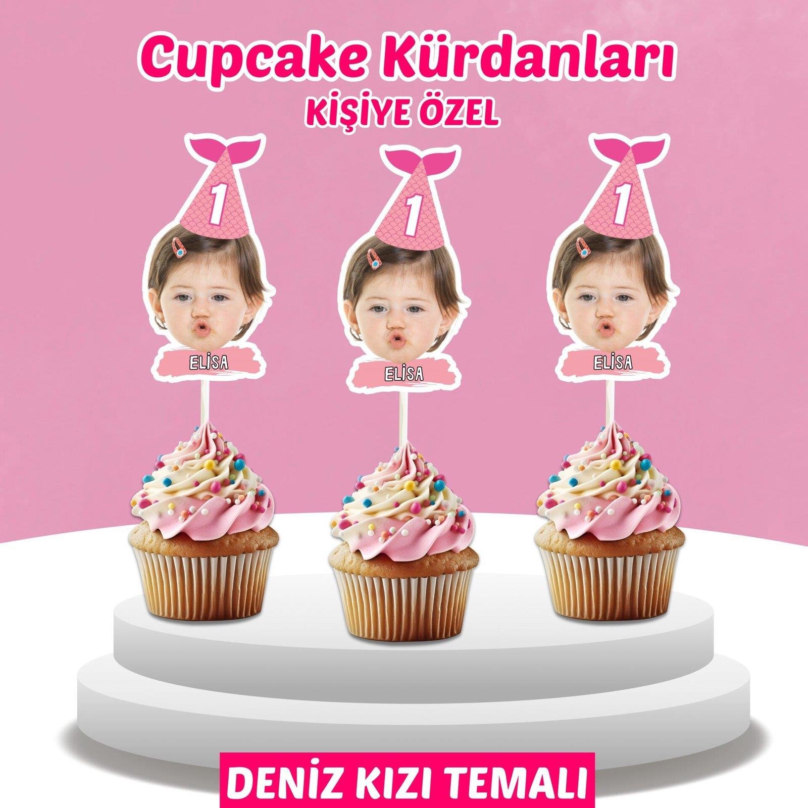 Resimli Cupcake Kürdanı - Deniz Kızı Temalı