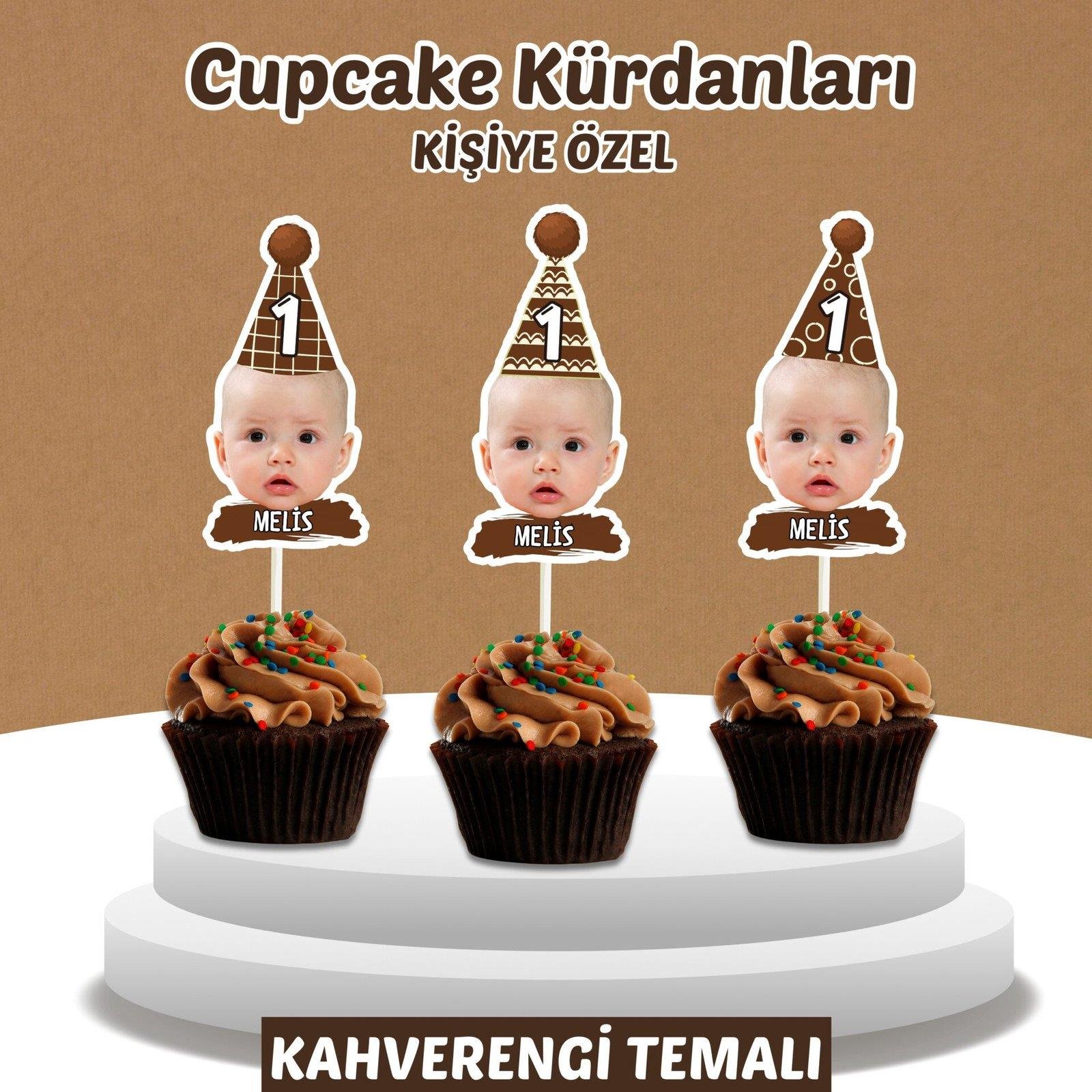 Resimli Cupcake Kürdanı - Kahverengi Temalı