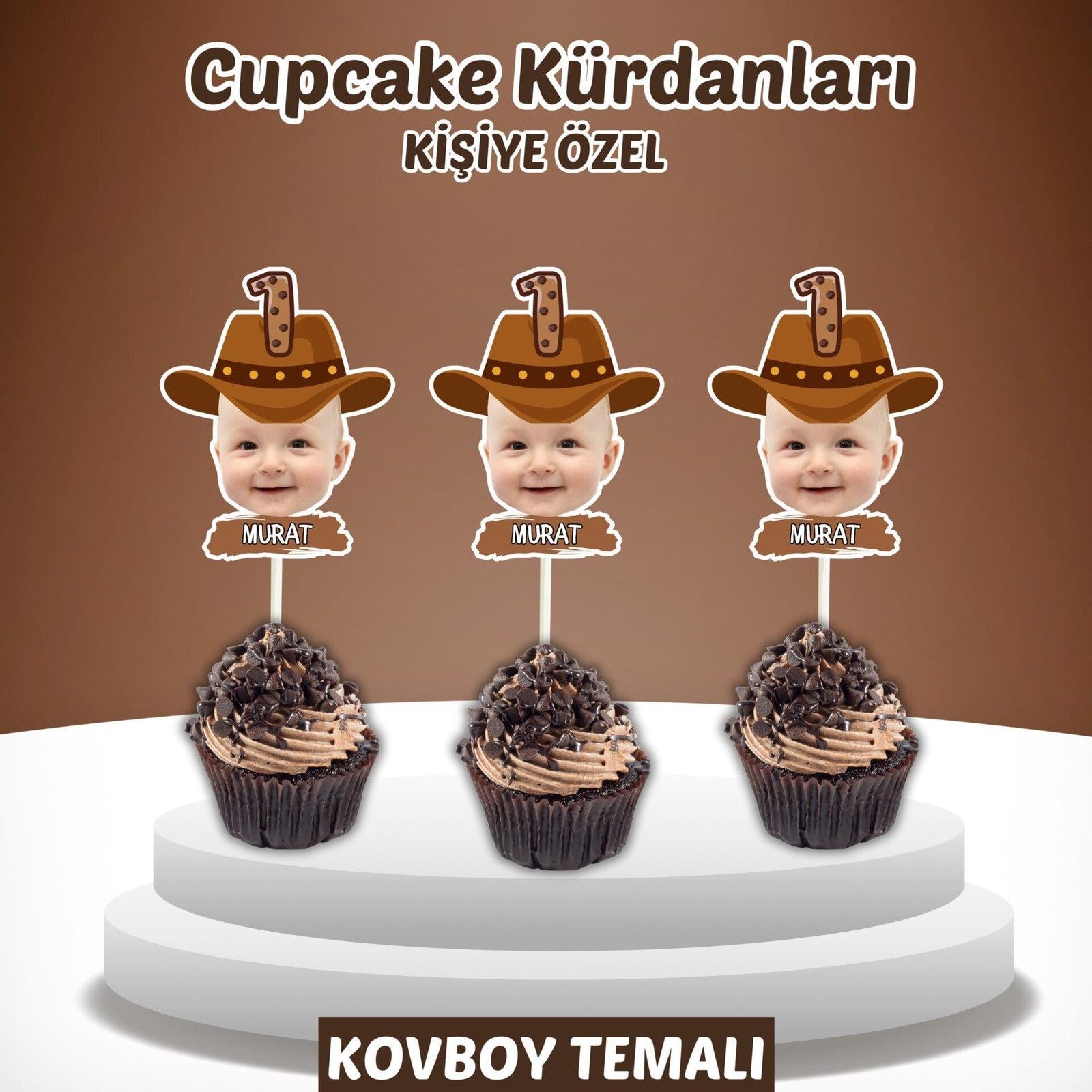 Resimli Cupcake Kürdanı - Kovboy Temalı