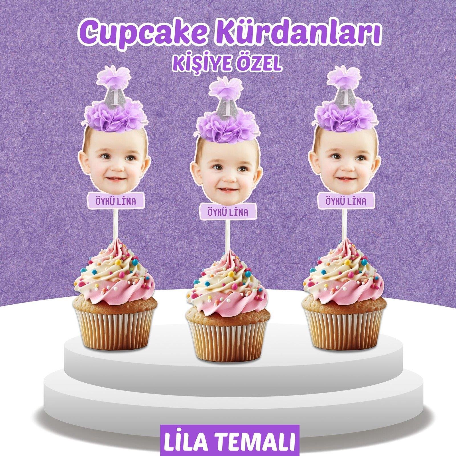 Resimli Cupcake Kürdanı - Lila Temalı