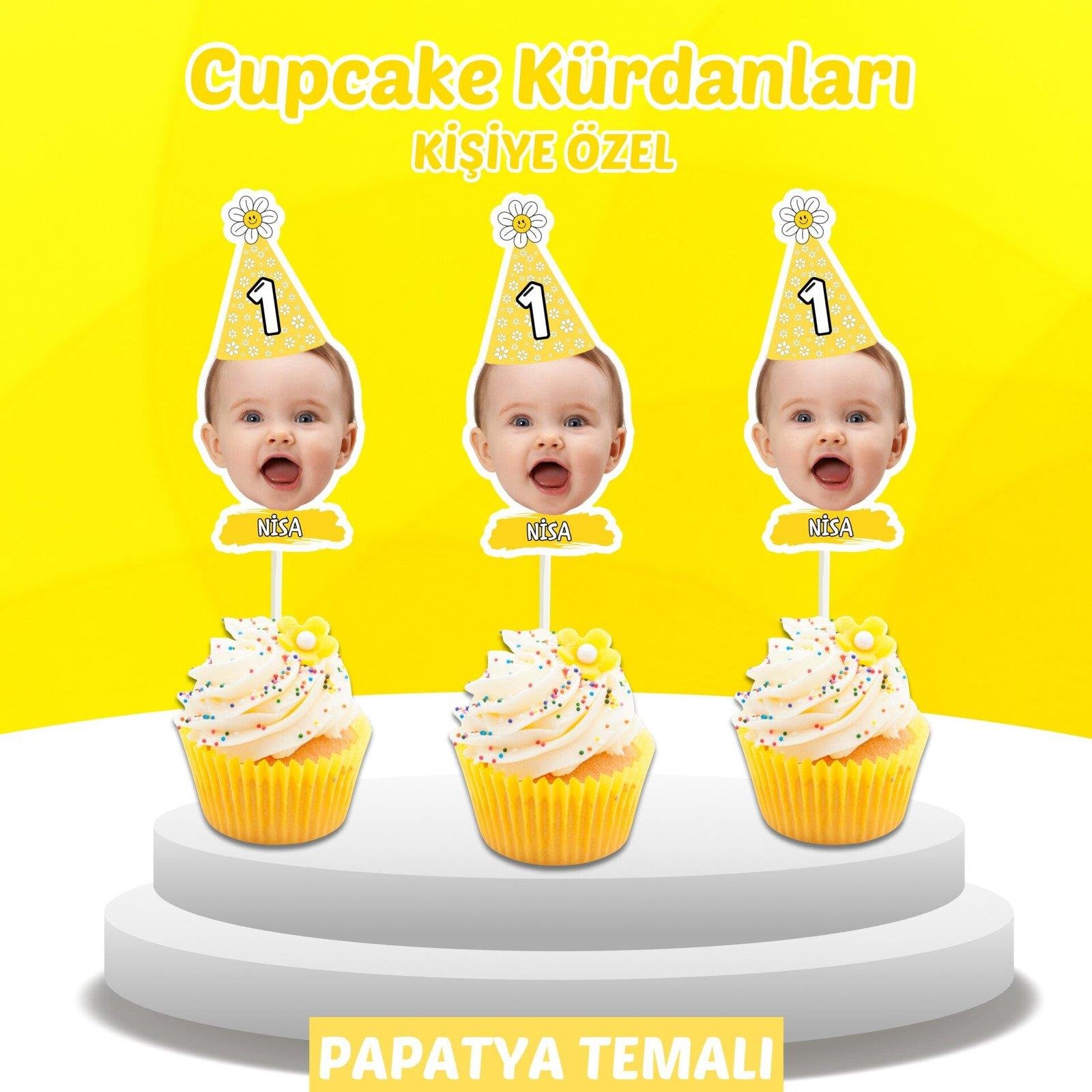 Resimli Cupcake Kürdanı - Papatya Temalı