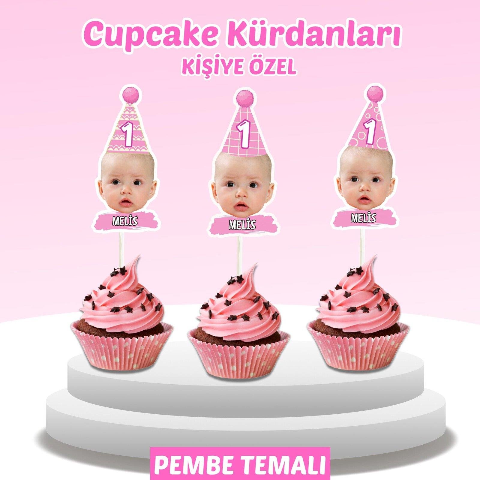 Resimli Cupcake Kürdanı - Pembe Temalı