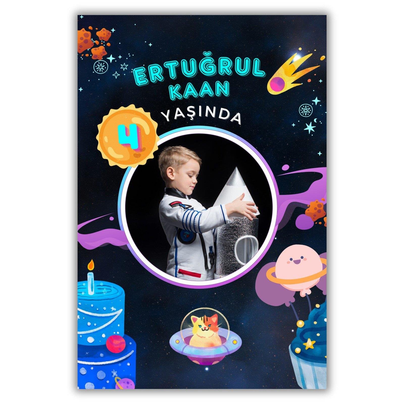 Uzay Temalı Kalın Doğum Günü Magneti