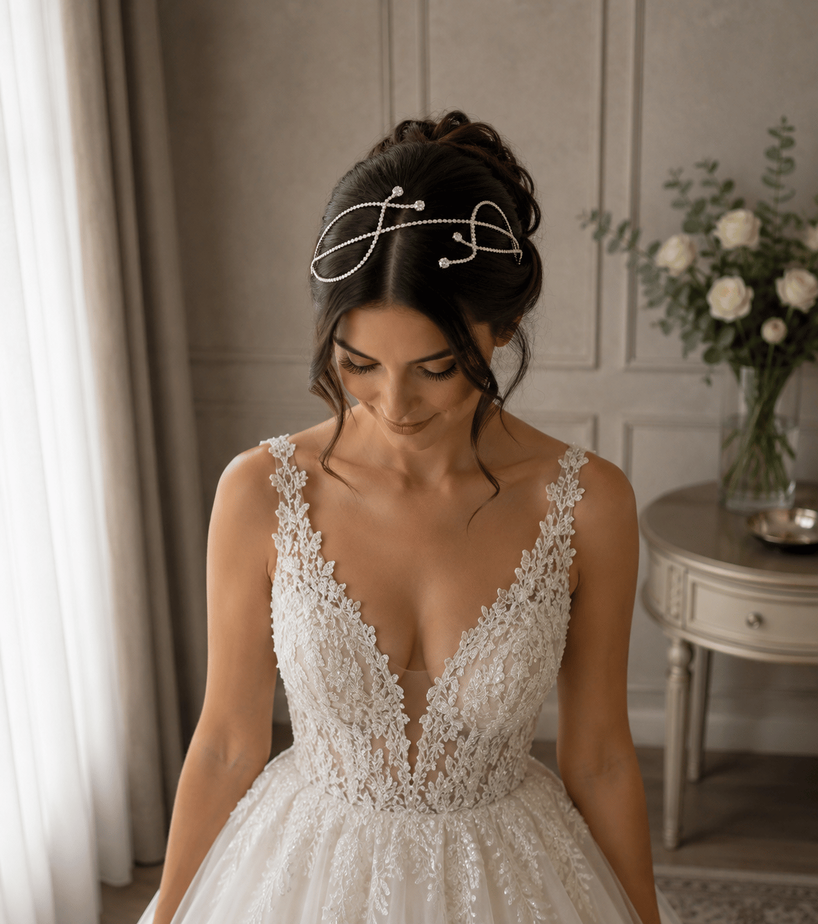 'ELENA'' ZİRKON TAŞLI GELİN SAÇ AKSESUARI