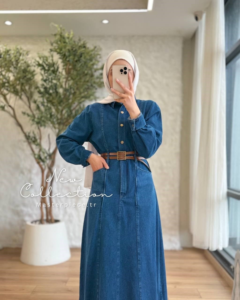 Denim Kemer Detaylı Elbise