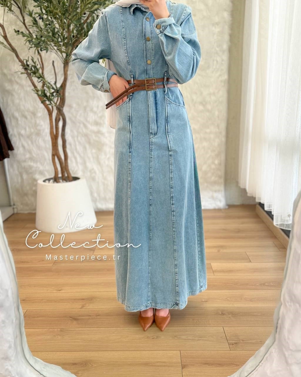 Denim Kemer Detaylı Elbise