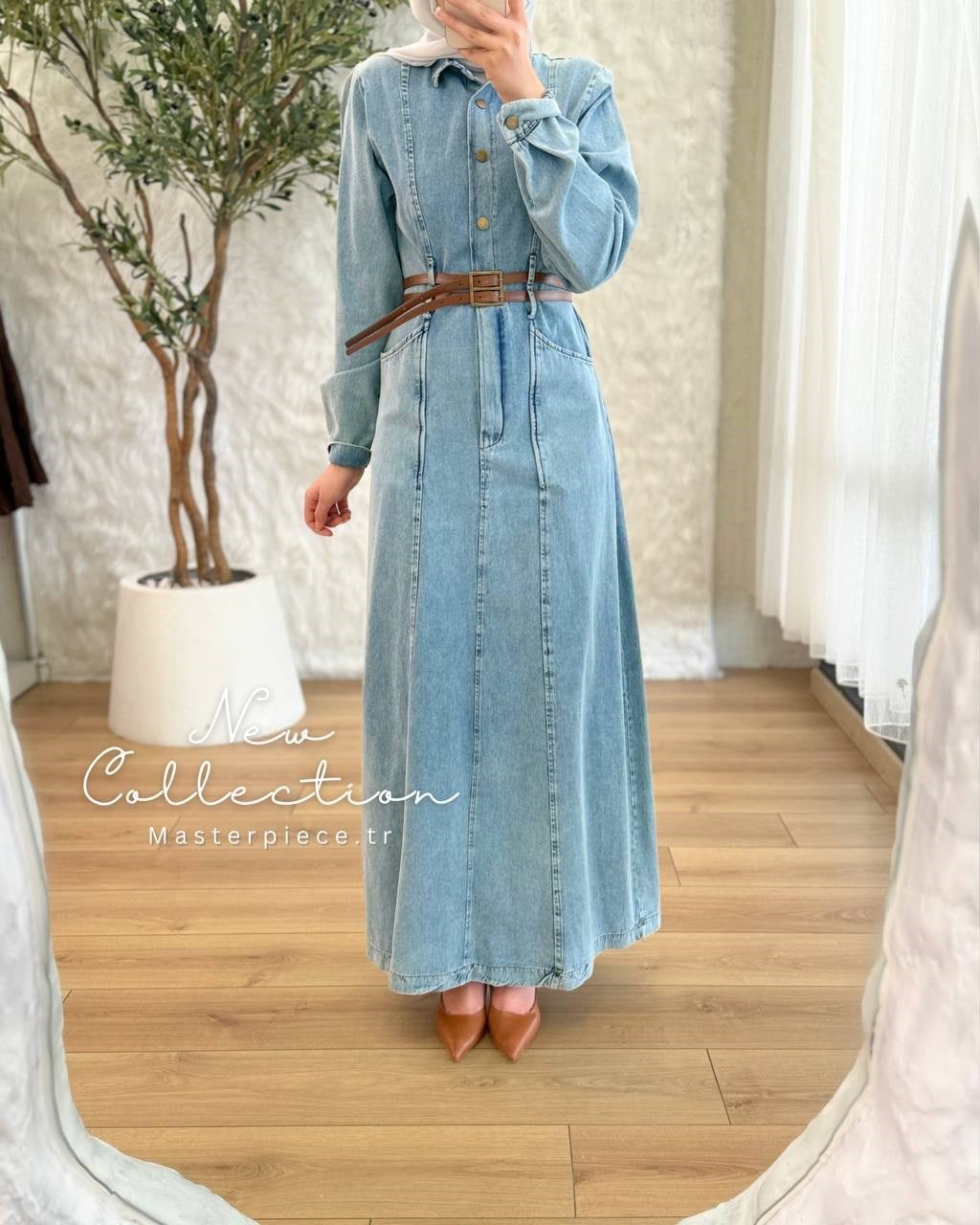 Denim Kemer Detaylı Elbise